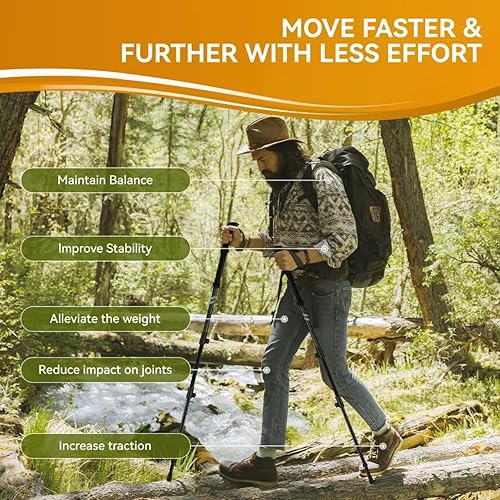 Miniatura 6 de Collapsible Hiking Poles, Lightweight Aluminum Adjustable Walking Poles,Carbon Fiber Trekking Poles with Flip Lock and EVA Grips Suitable for All