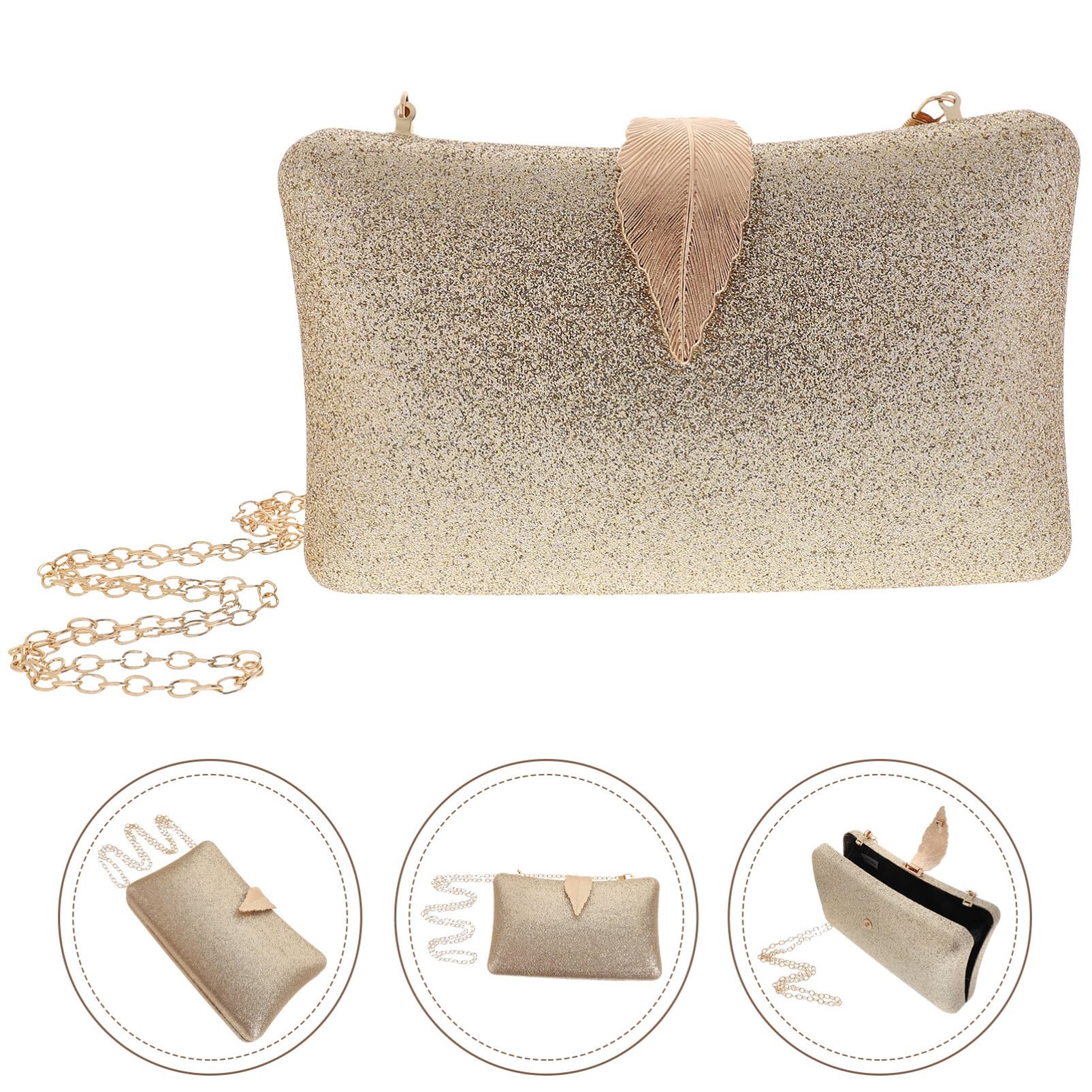Holibanna Brillante Fiesta Banquete Bolso Bolso De Noche Con Cadena Hoja De Moda Bolso Bolsos Para Las Mujeres Crossbody Bolso De Boda Bolsos De Embrague Para Mujer Bolso De Embrague Bolso