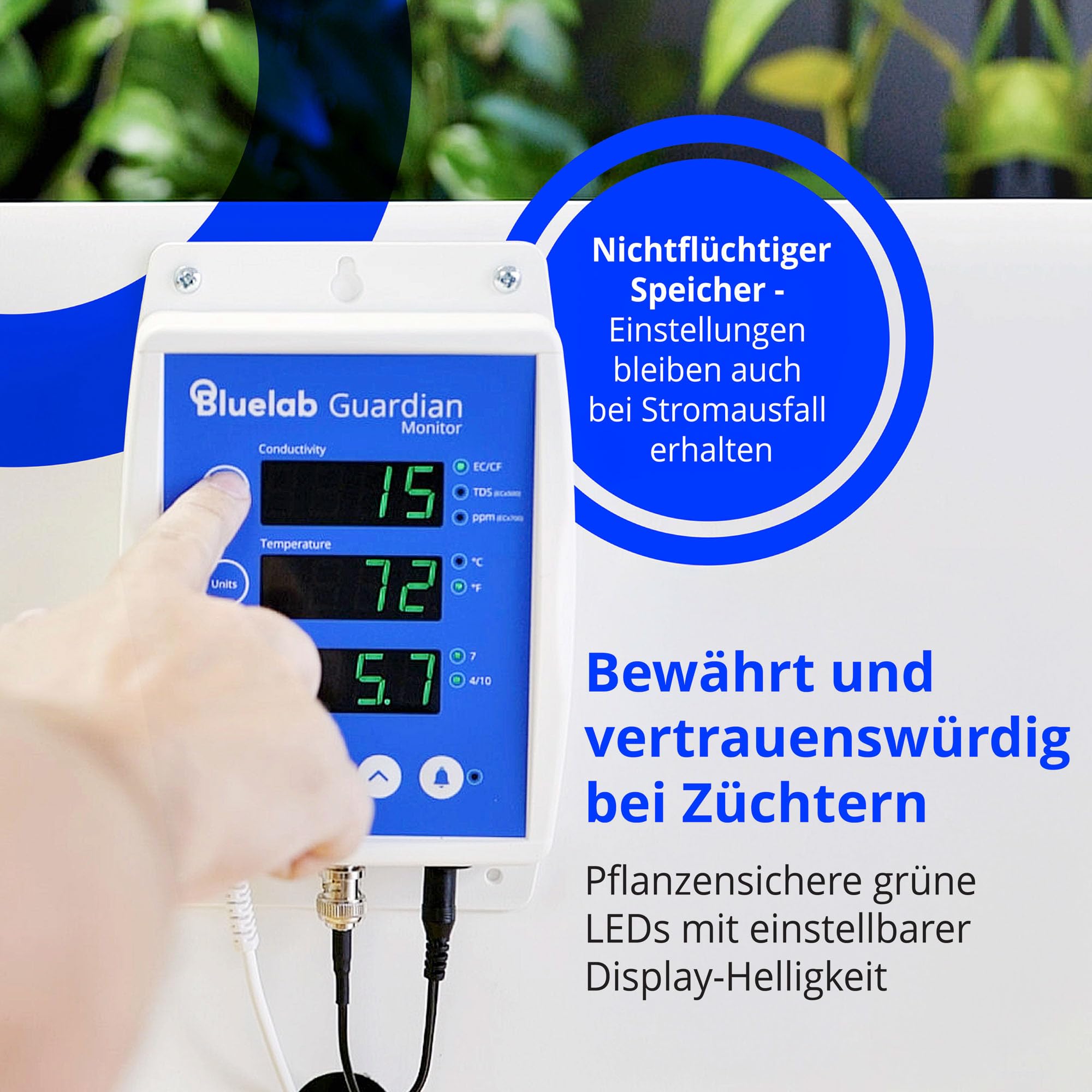 Bluelab Guardian Monitor Wi-Fi – Echtzeit-Messung von pH, Temperatur & Leitfähigkeit (TDS) im Wasser, kalibrierbar, 3-in-1 Digitales Nährstoffmessgerät – Für Hydroponik & Indoor-Pflanzenzucht
