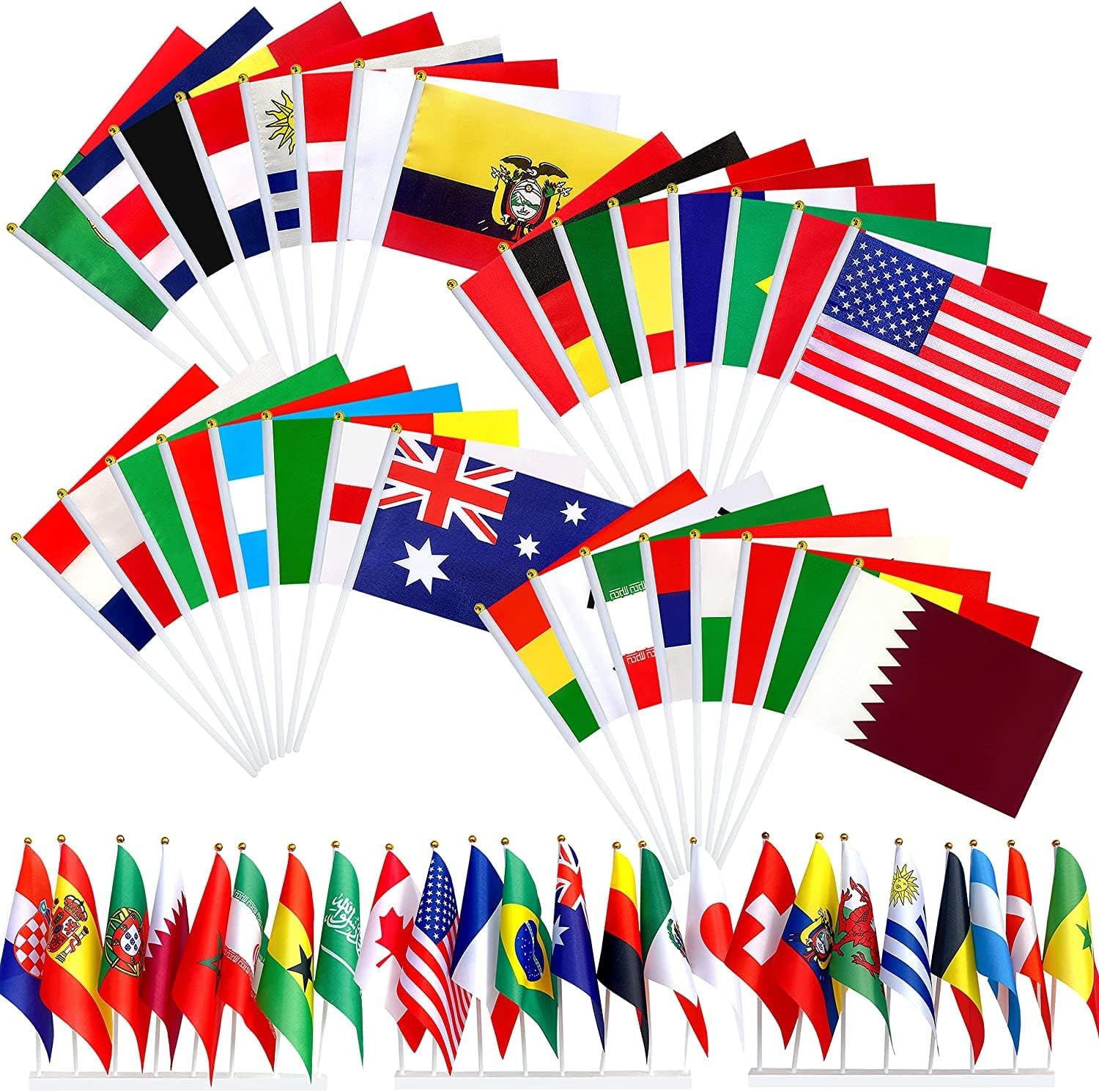 2022 World Cup Flag, 2022 Soccer World Cup Stick Flags 32 Countries Small Mini Hand Held Flags Set,8.2" x 5.5"，Party Decorations Supplies for Parades,World Cup,Festival