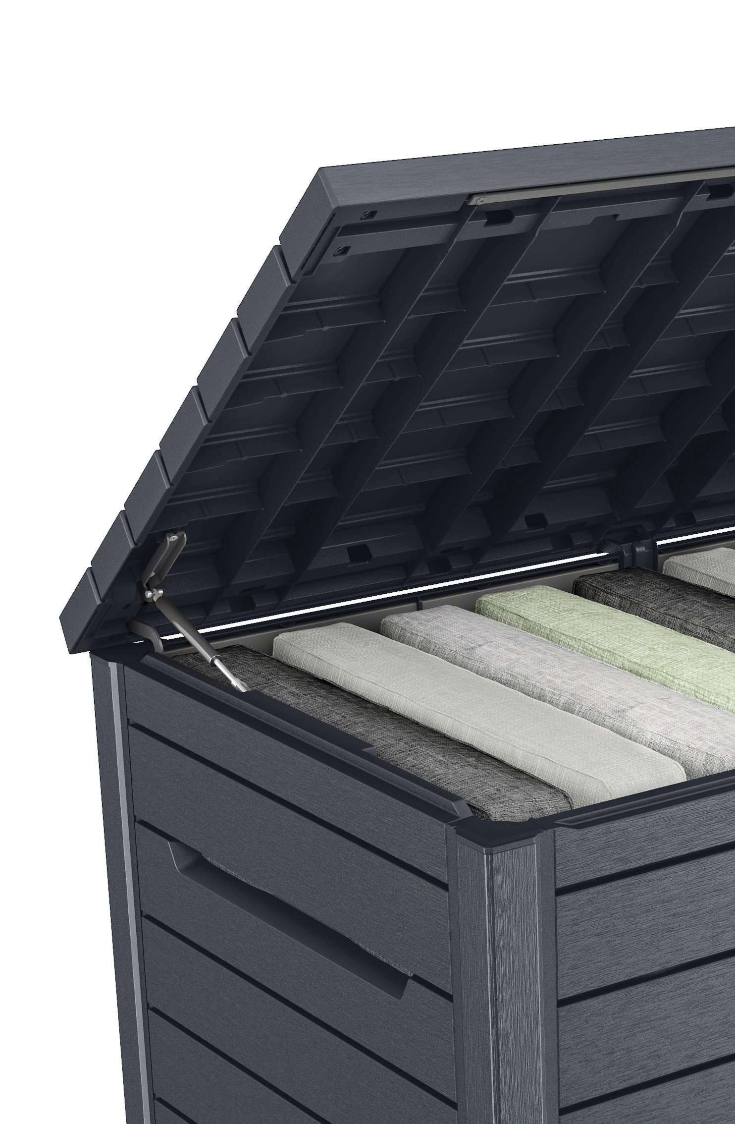 XXL Gartenbox mit gewaltigen 870 Liter Fassungsvermögen - trockener und belüfteter Stauraum für viele Gartenutensilien (Anthrazit)