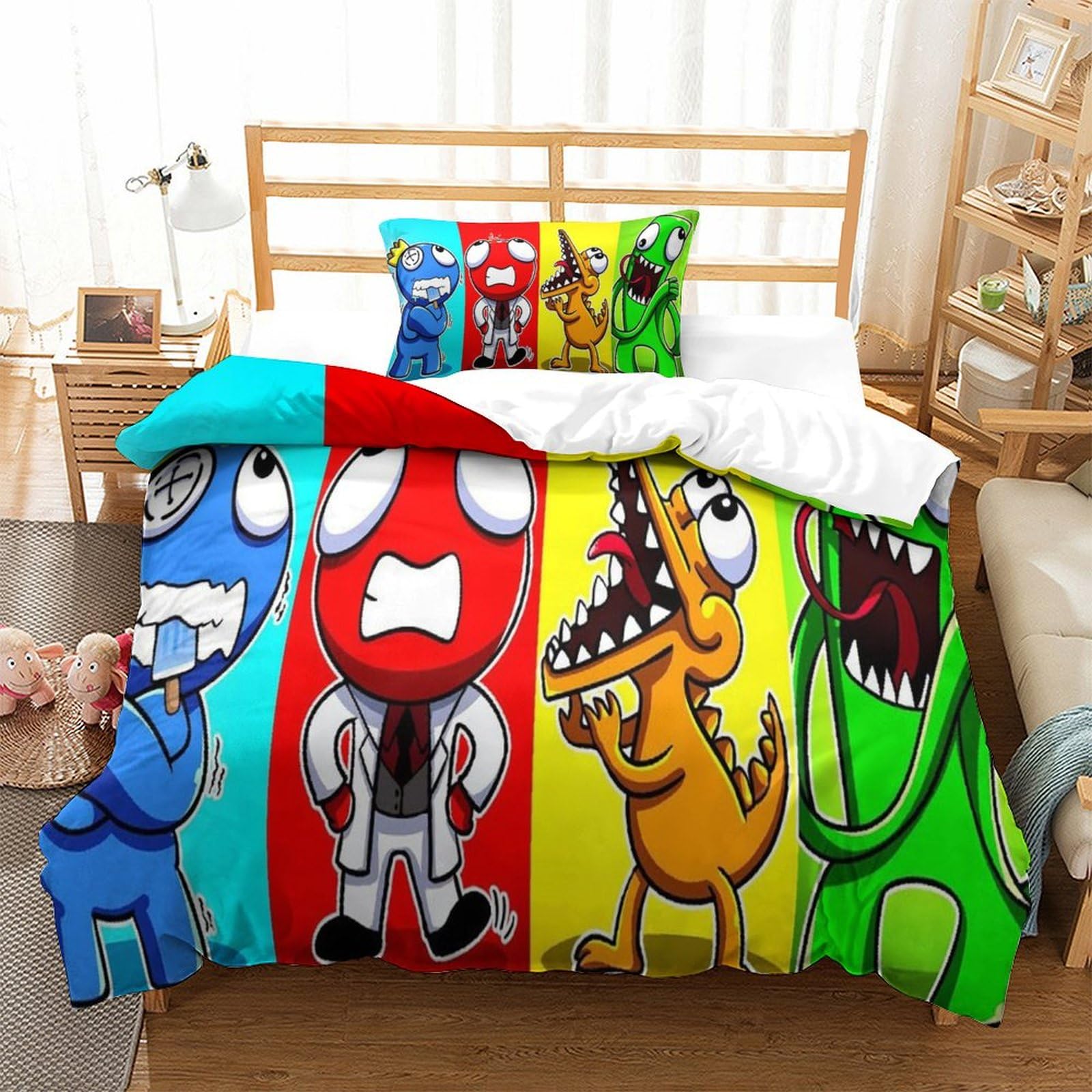 MJCZEGDCR Rainbow Friends Bedding Set For Boys Quilt Cover 3D Printed Duvet Cover Set Girls Boys Bedroom Decor 2 Pcs with Pillowcases Hidden Zipper Single（135x200cm）