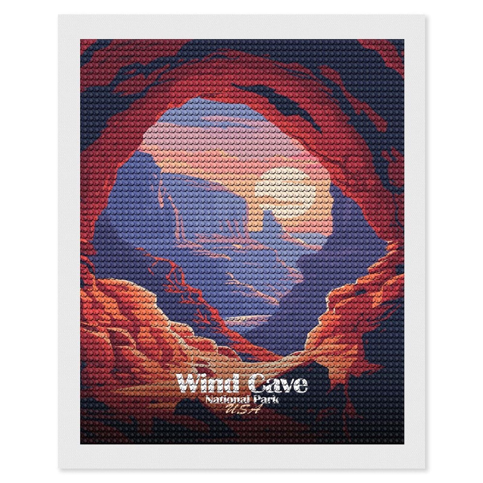 Junmoney Wind Cave National Park Illustration Diamond Painting Canvas Set 16"x20", with Tool Kit, Easy to Enjoy, Home Wall Decor, Thoughtful Handmade Gift