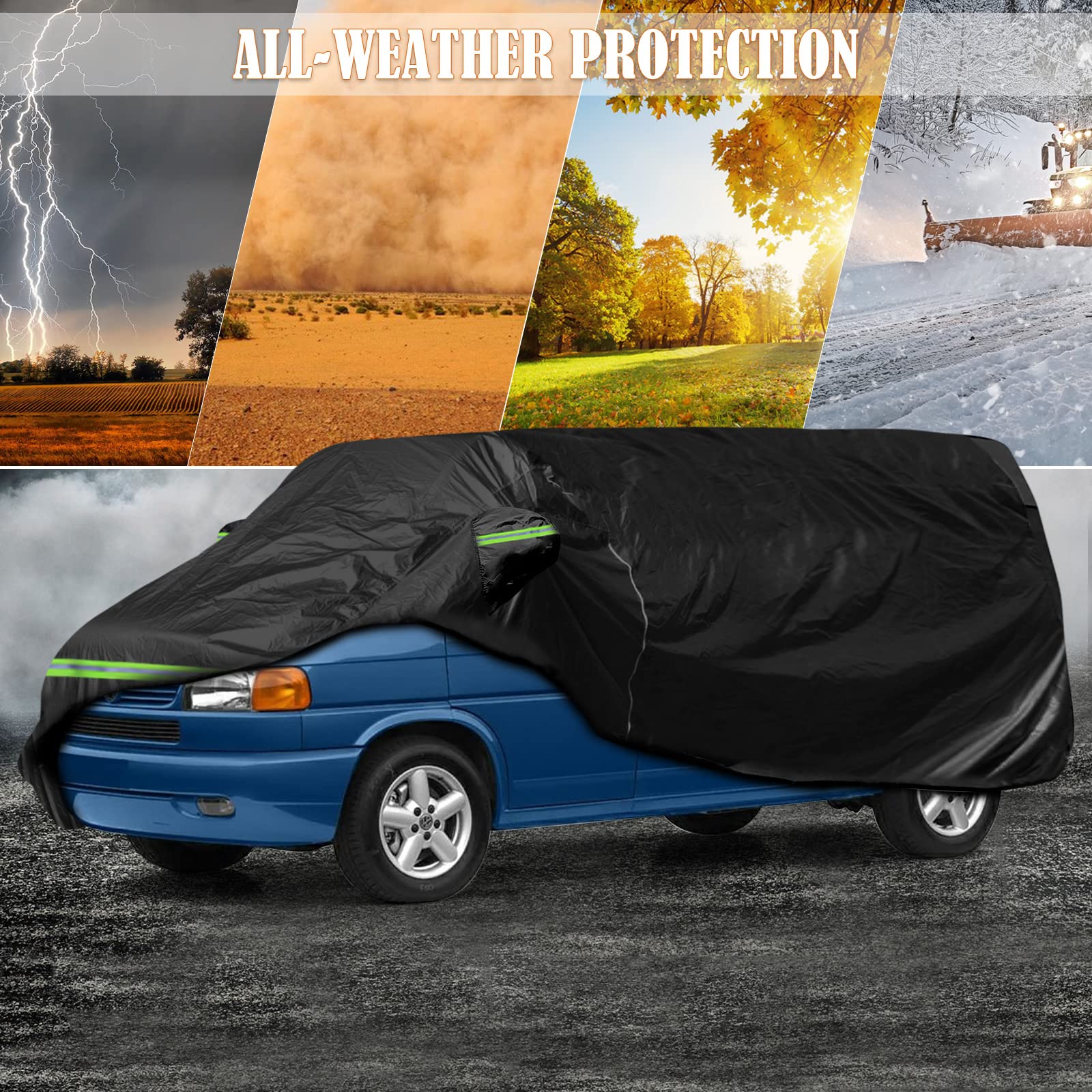 Telo Copriautoda da Esterno Compatibile con 1995-2004 VW T4, Copertura Completa per Auto con Cerniera Della Porta, Serratura e Bande Antivento per la Protezione da Sole, Neve e Polvere