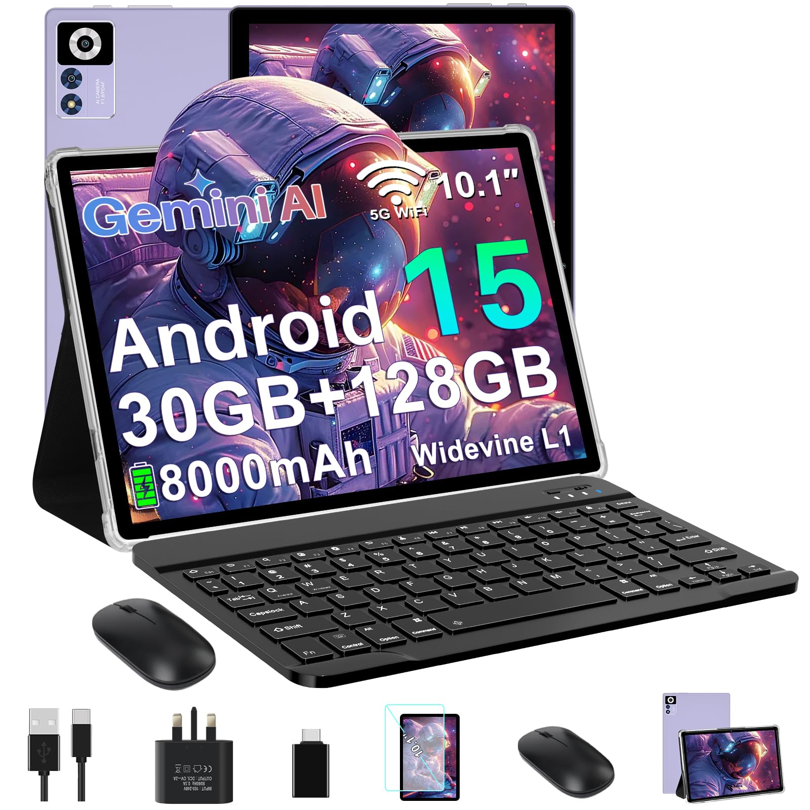 Tablet 10 Inch Android 15, 30GB RAM+128GB ROM (TF 2TB), 5G WiFi