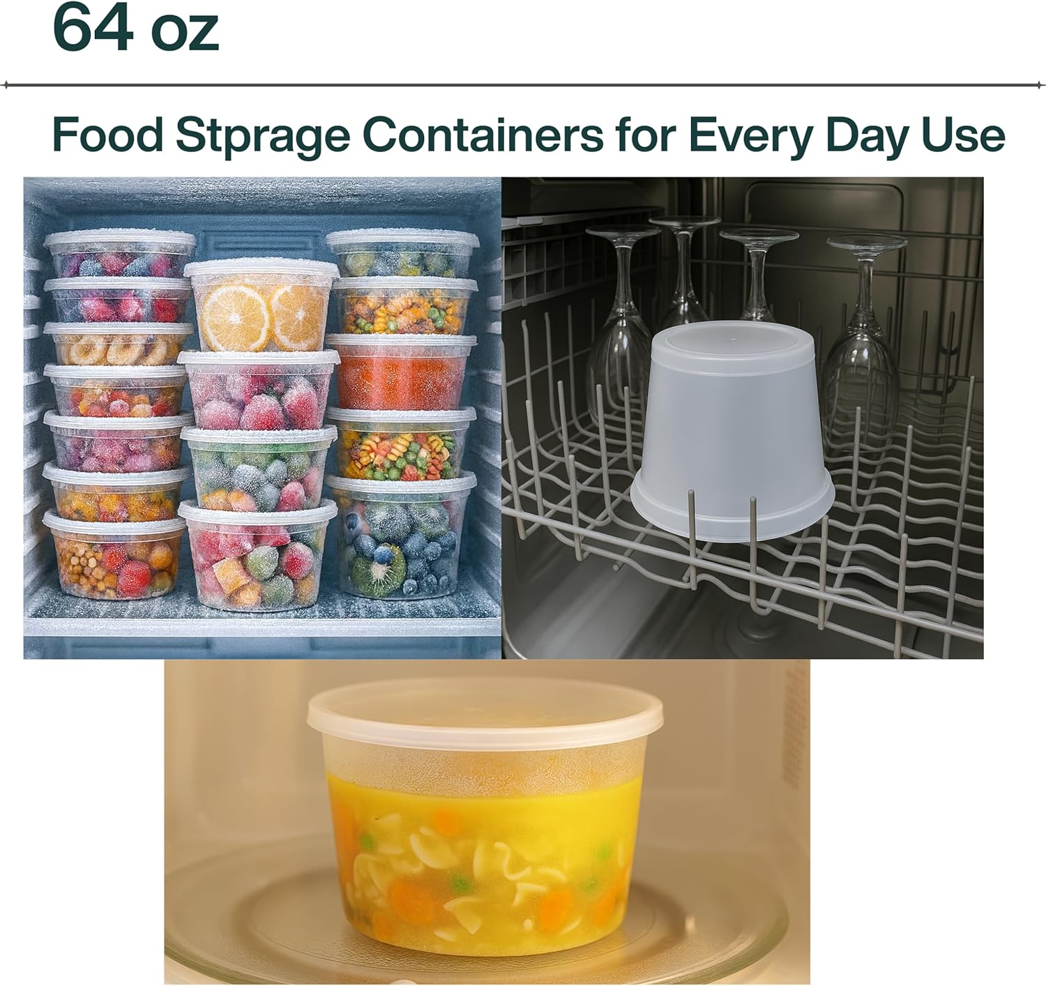 64oz [120 set] Heavy Duty Plastic Deli Container | BPA-Free Food Storage with Airtight Leak‑Proof Lids | Microwave, Freezer & Dishwasher Safe – Stackable, Bulk Reusable Soup & Meal Prep Tub
