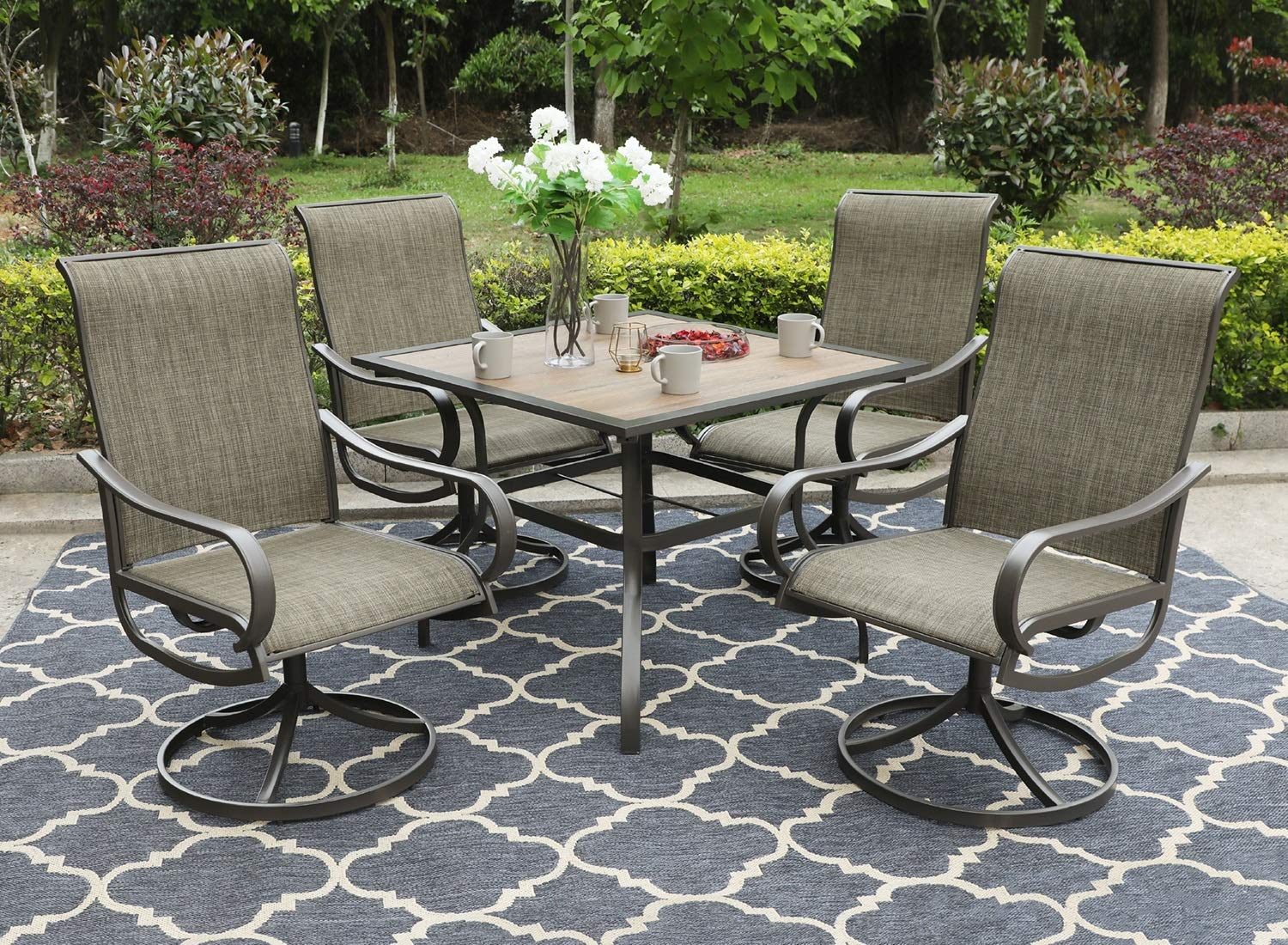 Sophia & William 5 Pieces Patio Dining Set Outdoor Table and Chairs 4 Swivel Dining Chairs x 1 Square 37"x 37" Umbrella Ta...