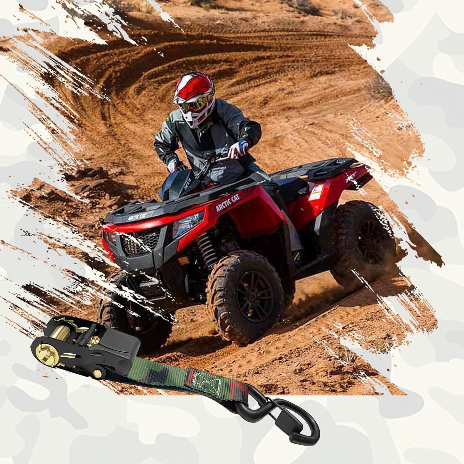 Ratchet Straps 4 PK,2200LB Break Strength Tie Down Straps,1" X 15FT Cargo Ratchet Straps Heavy Duty with Coated Metal Hooks UTV Accessories for Motorcycle, Trucks-Camouflage