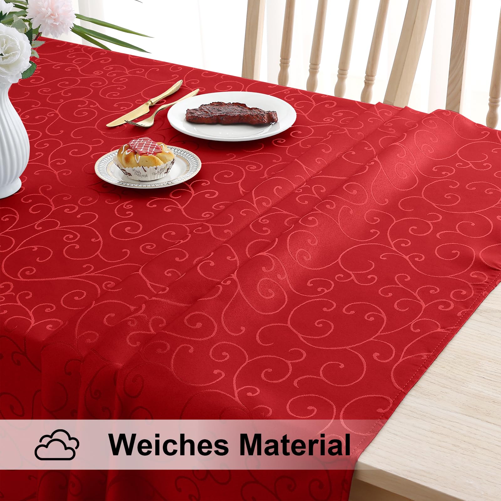 smiry Tafelkleed voor Kerstmis, afwasbaar, 140 x 220 cm, rood met