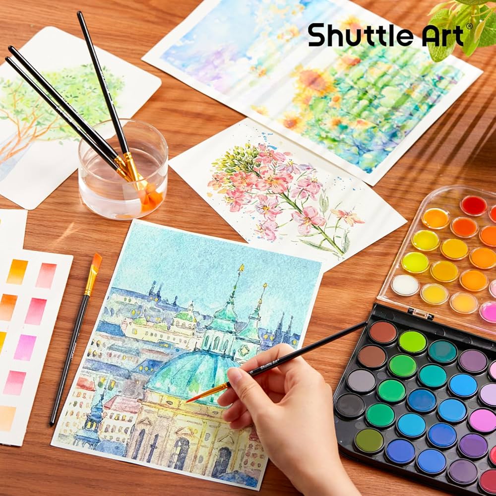 Amazon | Shuttle Art 固形水彩絵具 48色セット 固体水彩 水彩