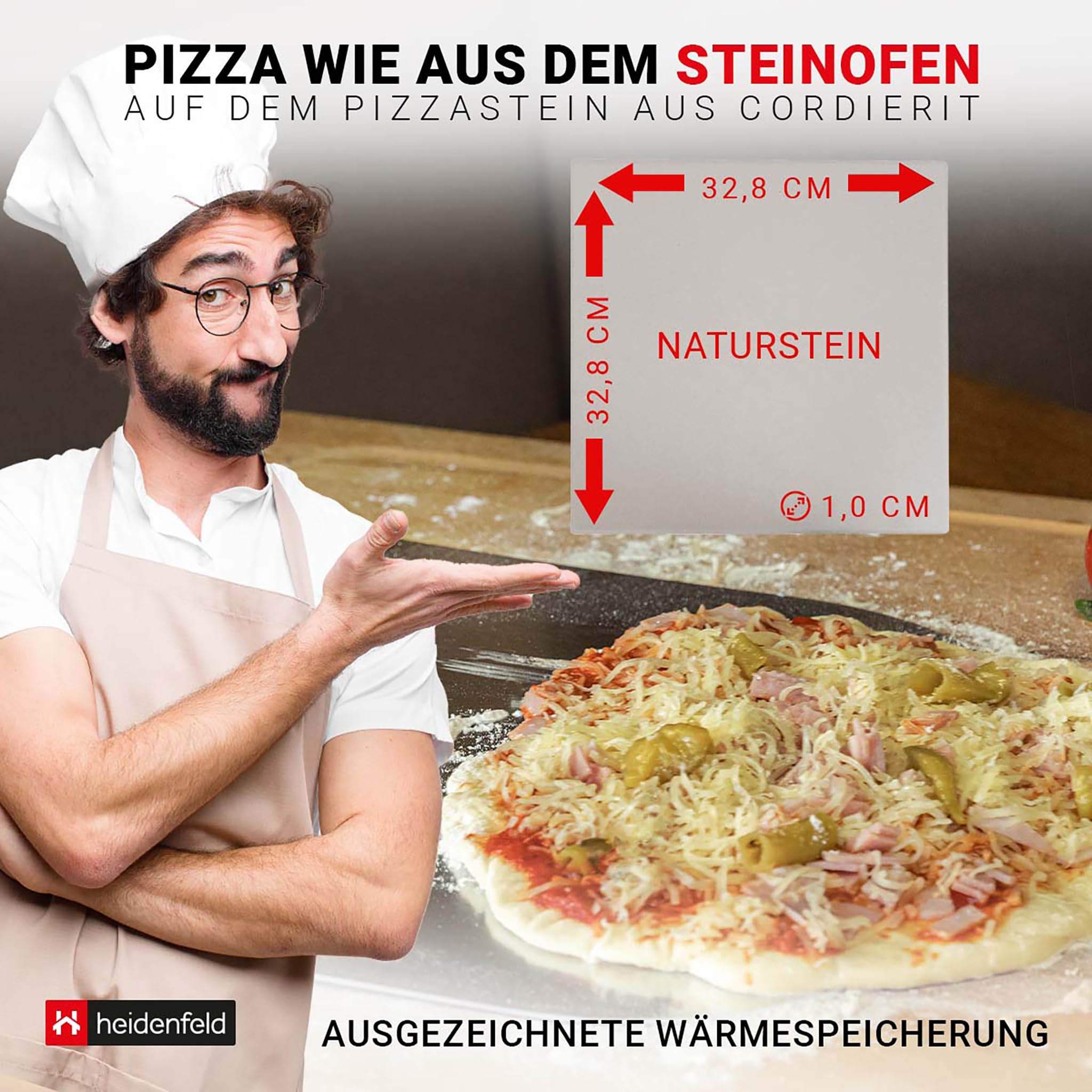 Heidenfeld Gas Pizzaofen Venezia | Gasofen - 500°C - Pizza Ofen - Pizzamaker - Edelstahl - Brot Backofen - Pizza Maker - Pizzastein - Pizza Grill - Gartenofen Outdoor (Silber)