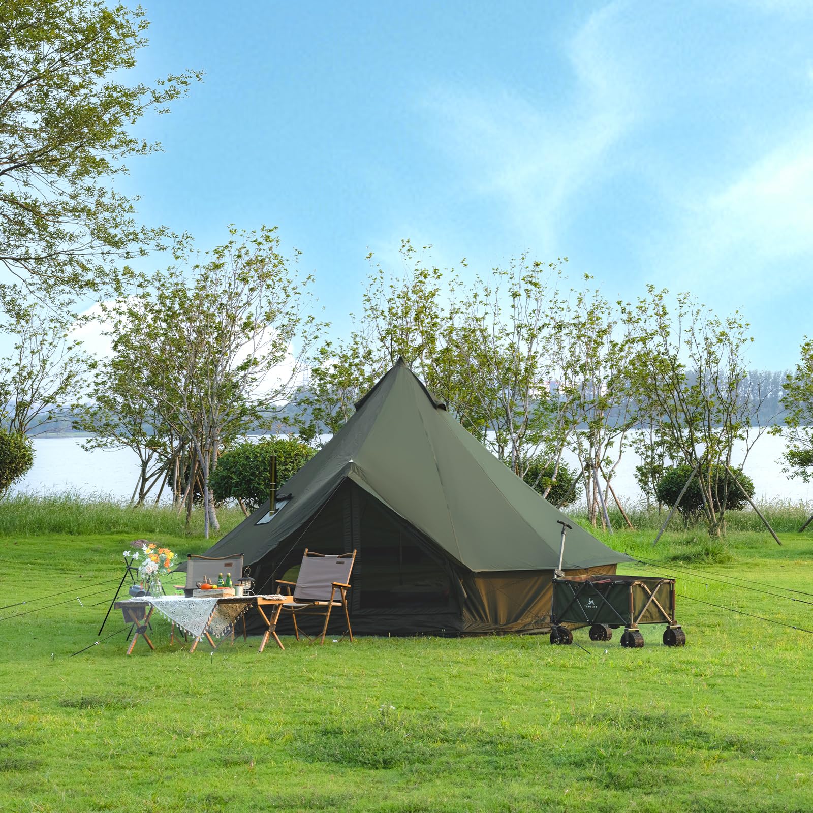 Oxford Bellzelt für Familien-Camping – Geräumige 4m Jurte mit Ofenanschluss, 4-Jahreszeiten Outdoor Glockenzelt Glamping-Zelt für 4-6 Personen