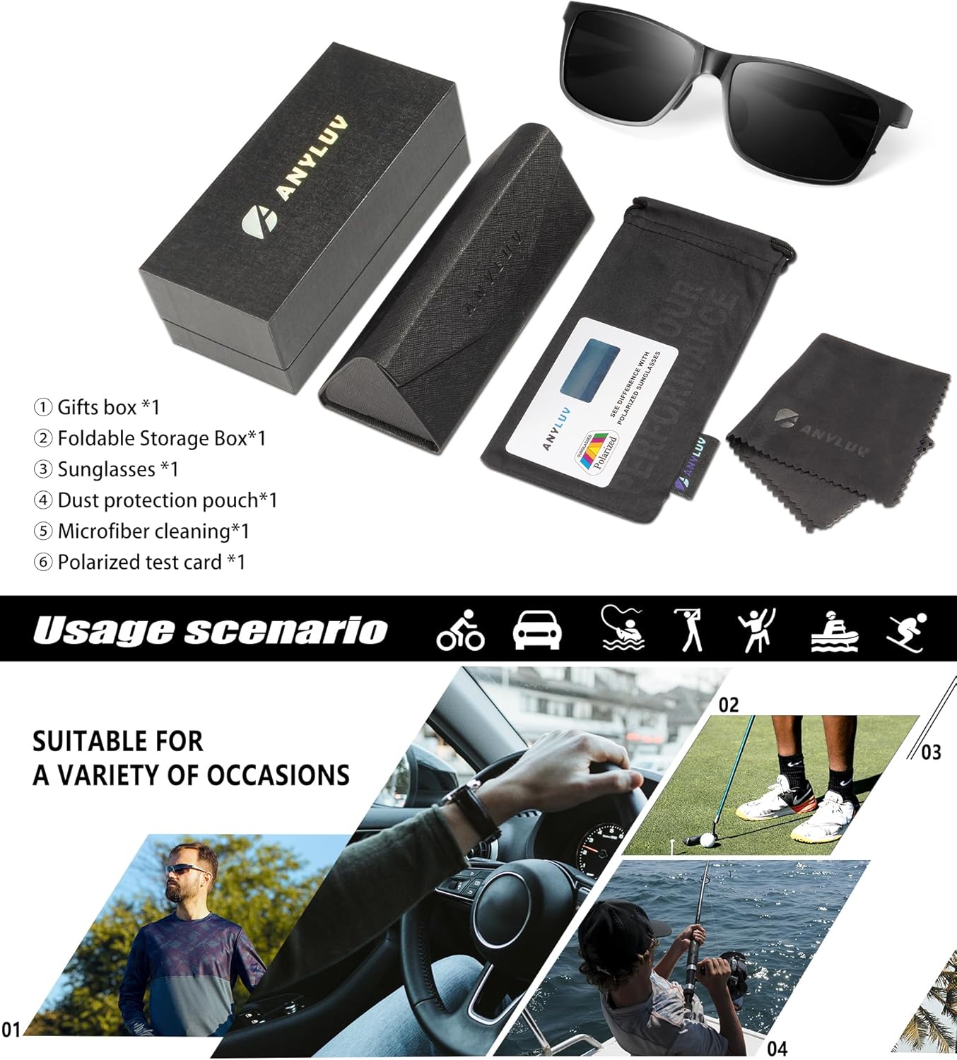 ANYLUV Polarized Sunglasses for Men Rectangular Classic Al-Mg Metal Frame Sun Glasses Mens Sunglasses with UV Protection - Image 6