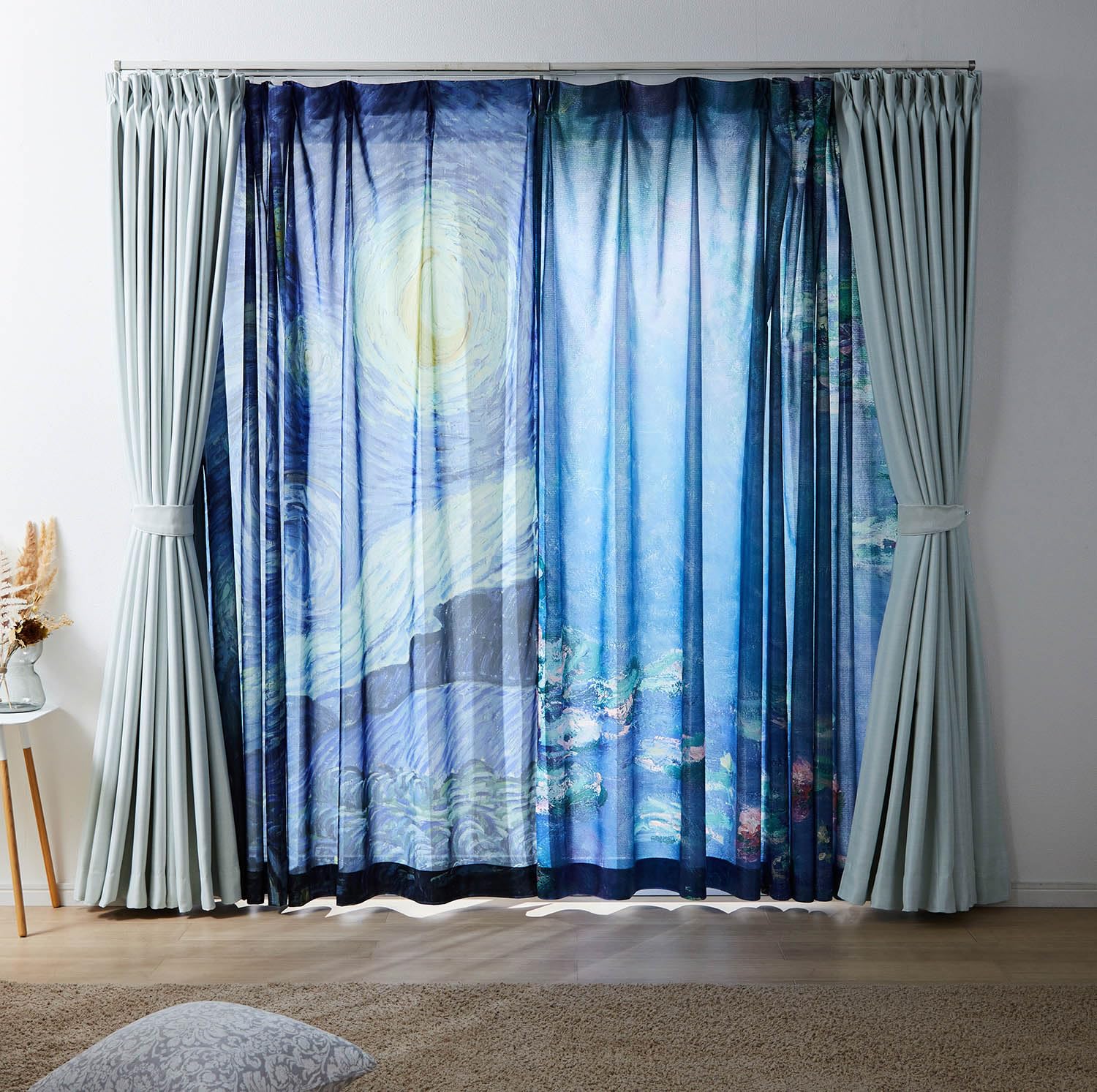 値下げ中 ベルメゾン 遮光カーテン2枚、レースカーテン2枚セット ベルメゾン カーテン 2枚組 レースカーテン レース UVカット 遮