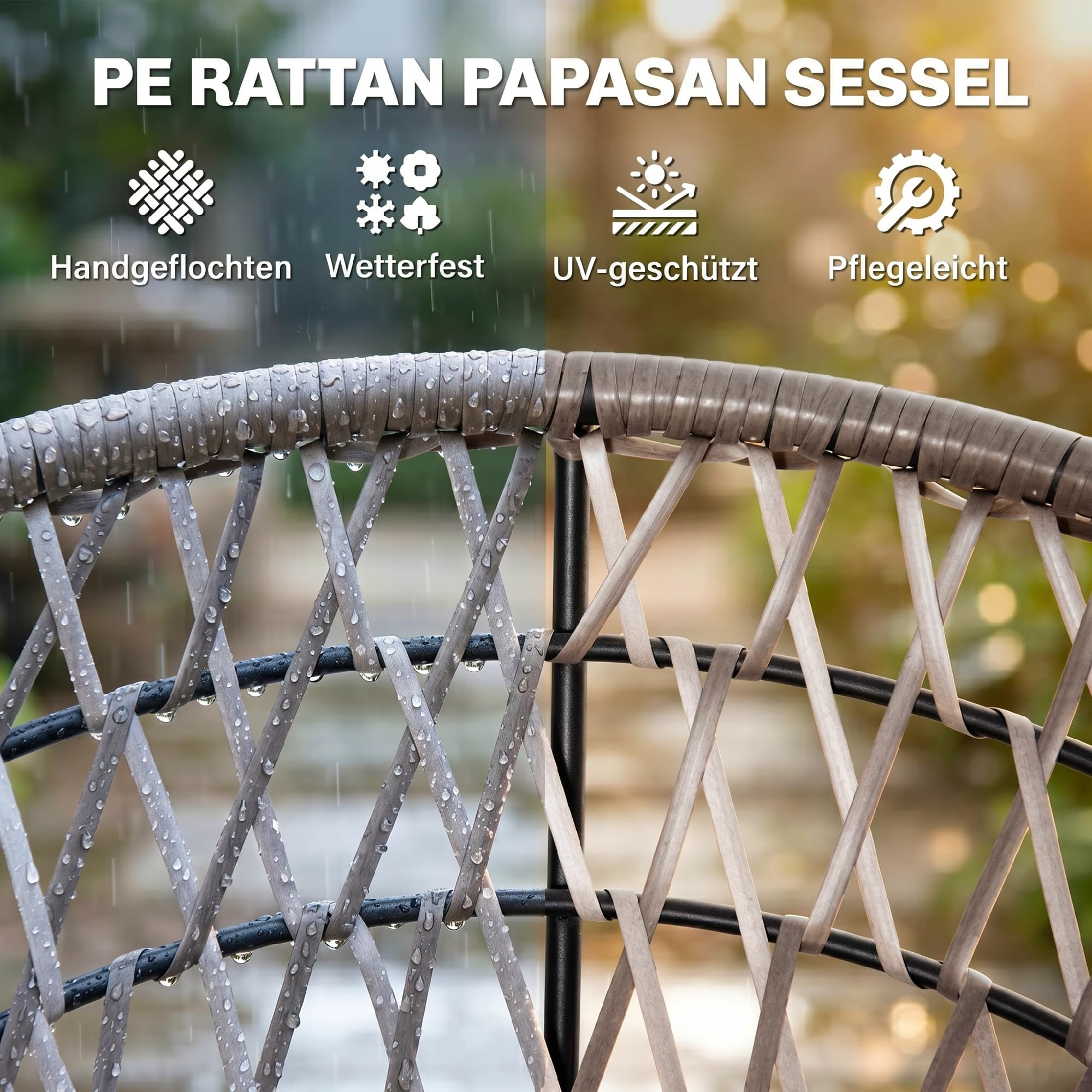 Outsunny Papasansessel Korbsessel Sessel mit Polster 360 Grad Rattan Beige B87 x T97 x H86 cm
