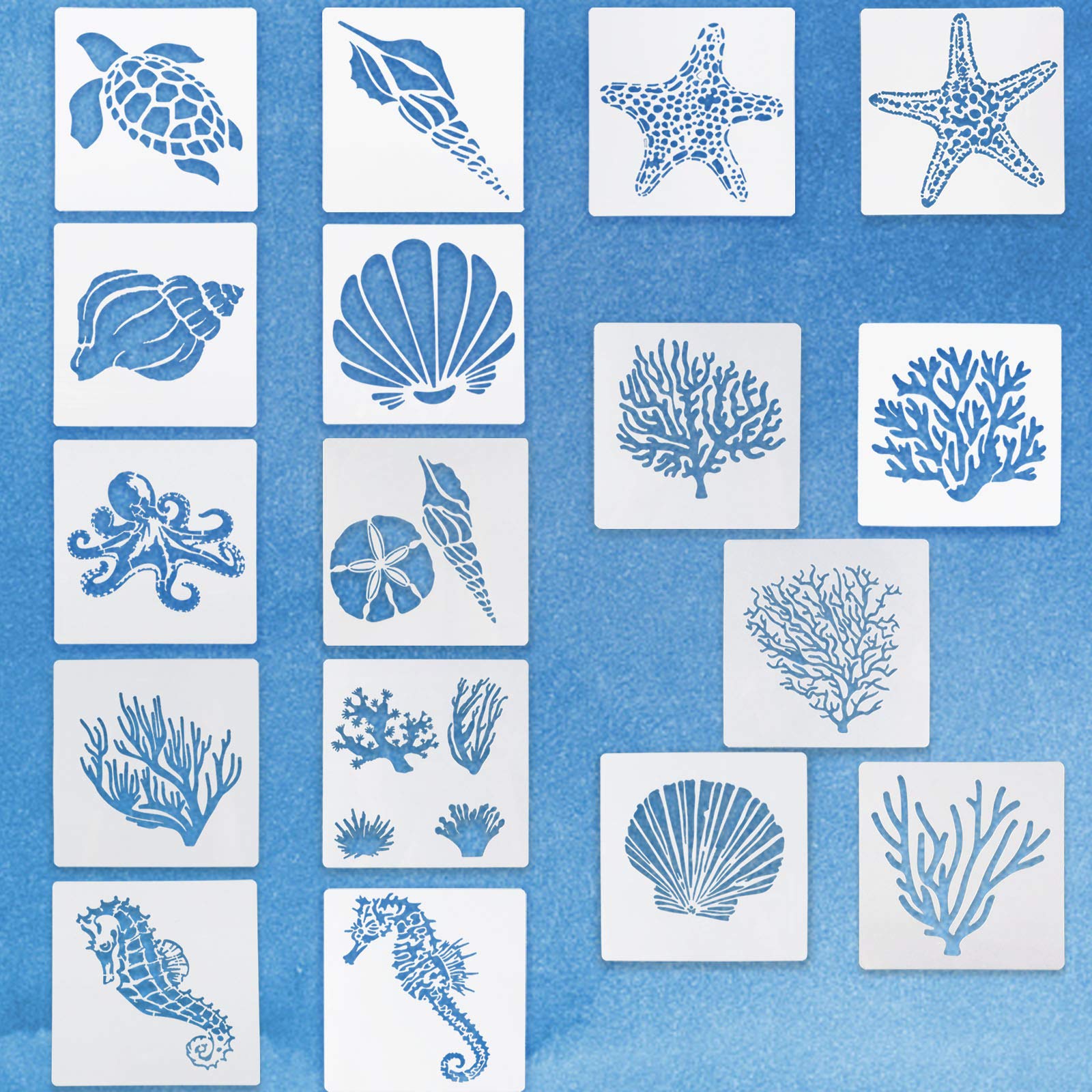 Amazon.com : 17 Pieces Sea Ocean Creatures Stencils Templates Set, Reusable Undersea Theme Drawing Stencils for DIY Crafts Scrabooking Painting on Wood (13 x 13 cm, 5.1 x 5.1 Inch) : Arts, Crafts & Sewing