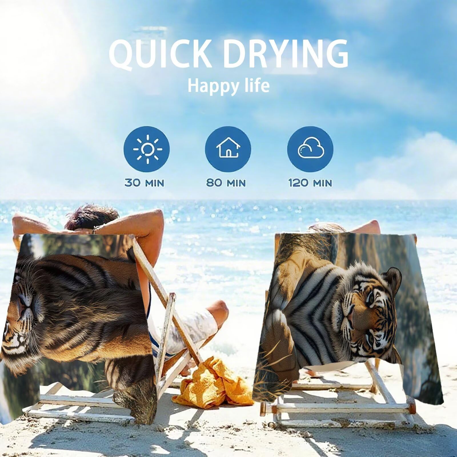 Ręcznik plażowy z mikrofibry 220 x 100 cm, prześcieradło plażowe przeciw piaskowi, tygrys ręcznik plażowy XXL, ręcznik plażowy ze zwierzętami, szybkoschnący, miękki, bardzo chłonny, szybkoschnący do