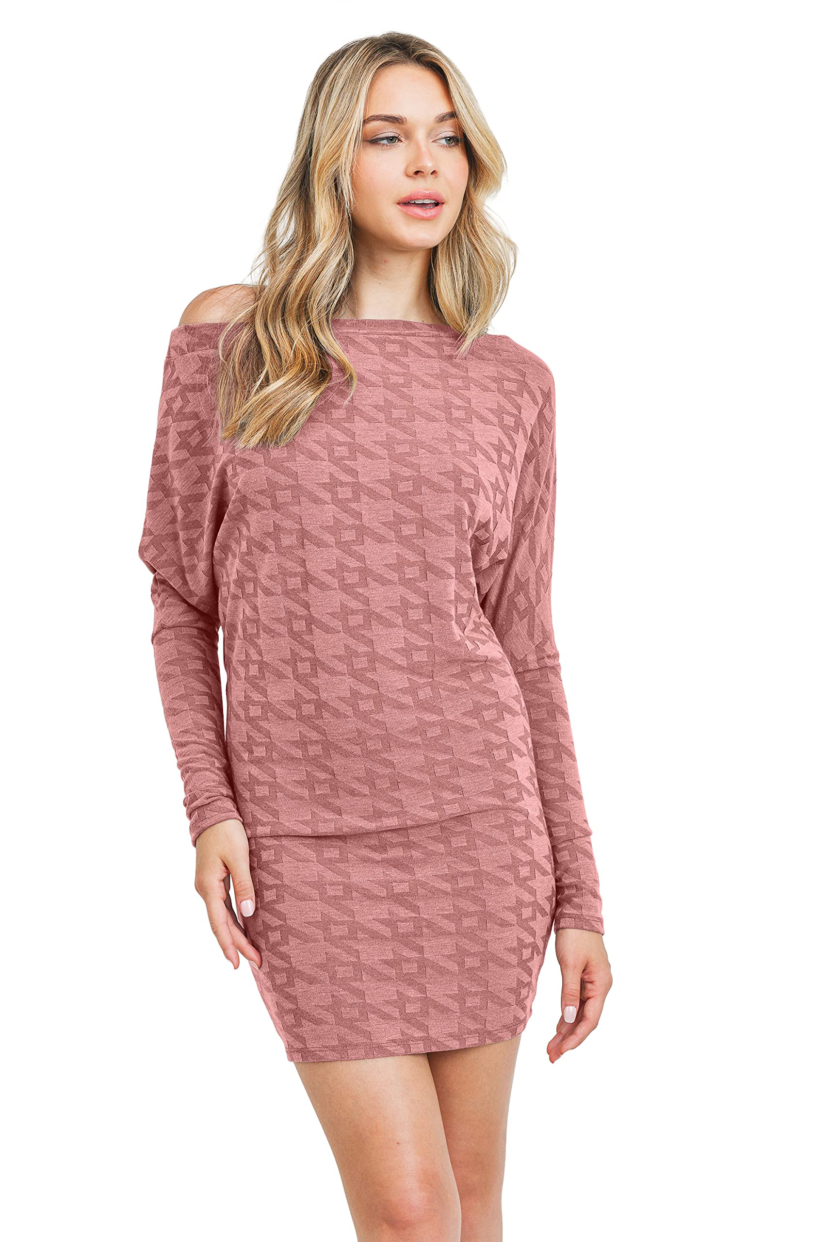 LaClef Womens Off Shoulder Batwing Sleeve Bodycon Knit Dress
