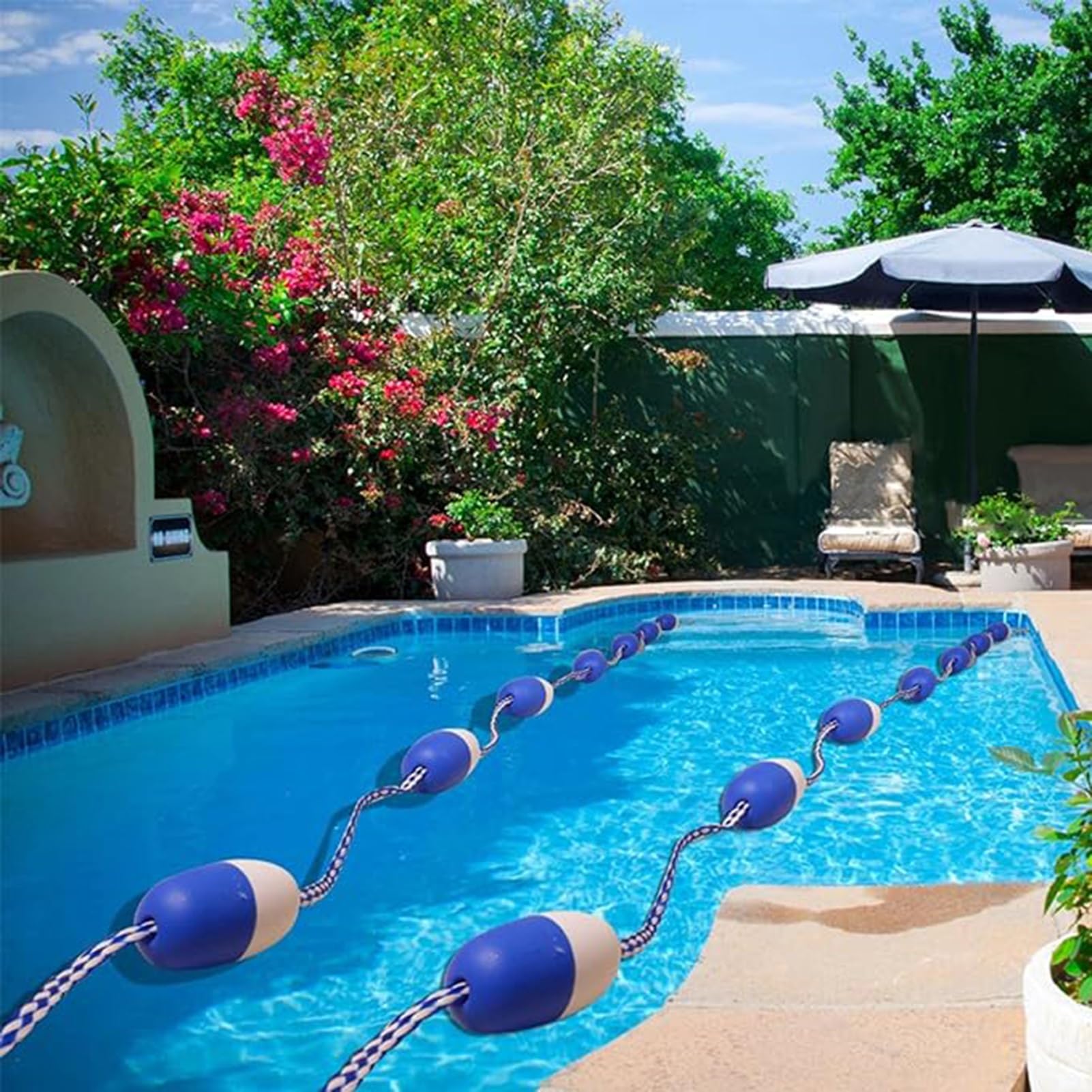 Ligne de séparation de sécurité flottante pour piscine, corde de sécurité anti-vagues de 18 m (59 pi), cordon de séparation pour piscine pour compétitions et événements commerciaux (9 m / 29