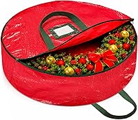 Vista 9 de ZOBER Contenedor de almacenamiento para corona de Navidad de 24 pulgadas - Bolsa para coronas artificiales con caja - Bolsa de almacenamiento