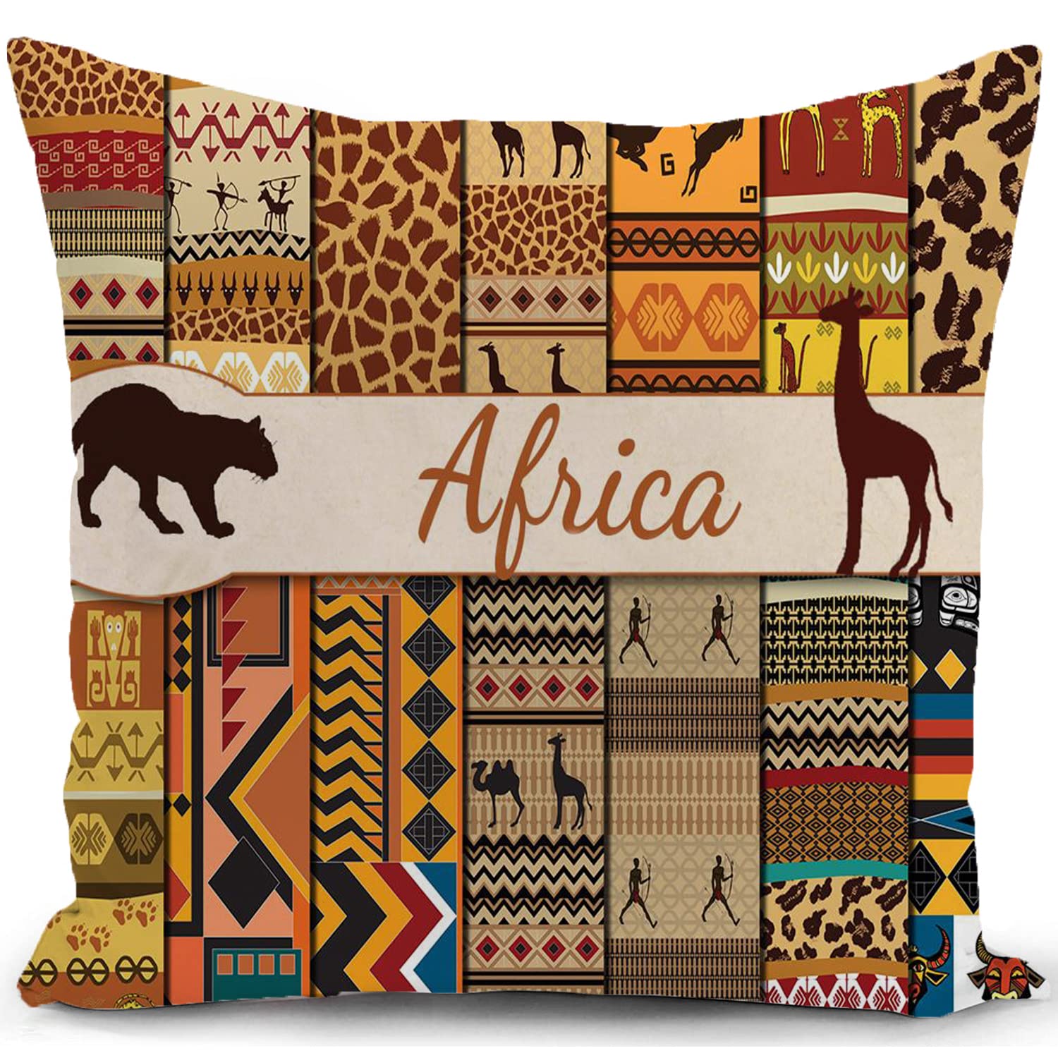 KUNQIAN African Cushion Cover Ethnic Tribe Print Art Pillow Cover Decor for Home Livingroom Couch Bed Sofa Decorate Throw Pillow Case Afriacn Ornament Gift 18"x18"