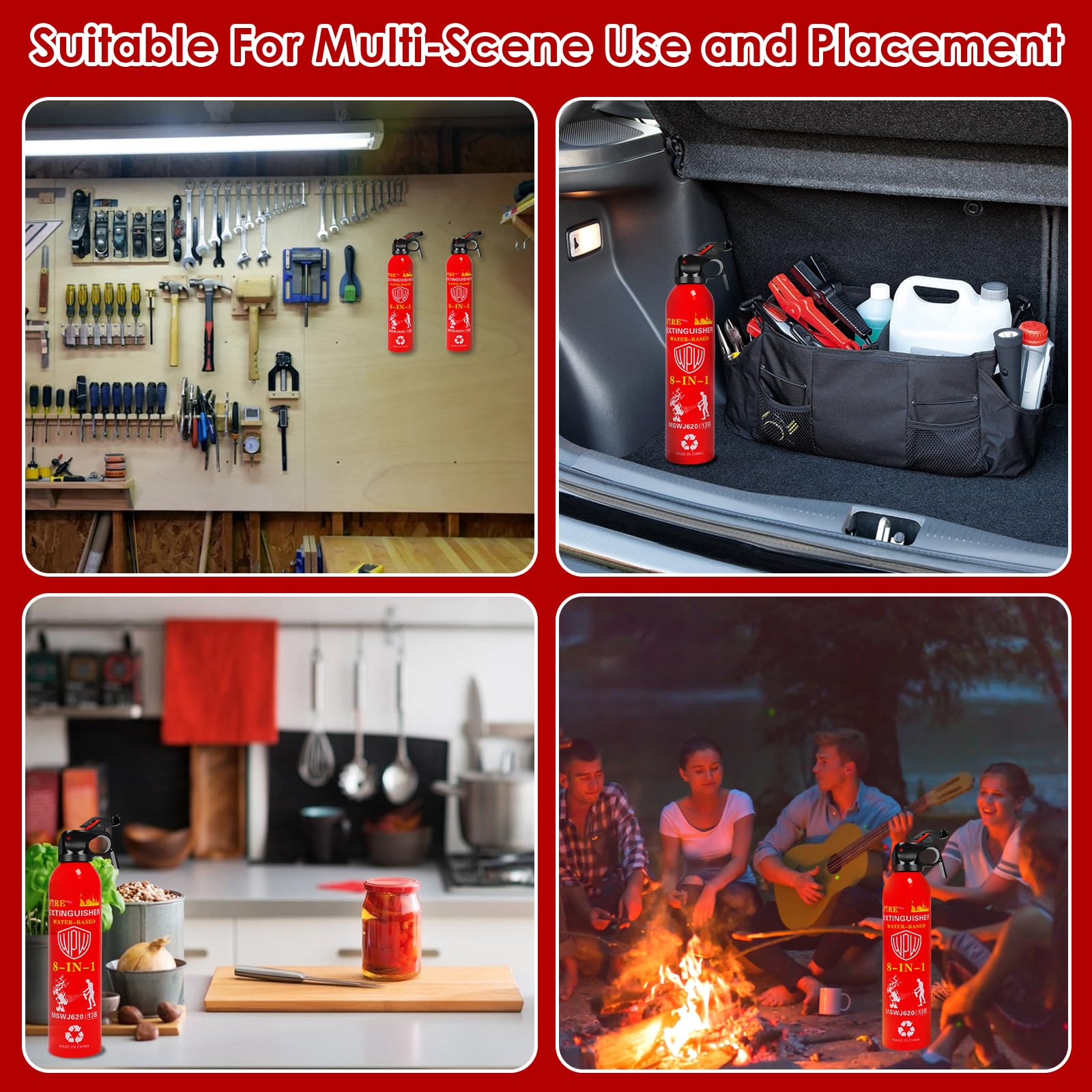 WPW 620ml Large Upgraded 8-in-1 Fire Extinguisher for Home with Wall Mount Portable Fire Extinguisher For Vehicle Car Boat Kitchen Emergency Supplies, Water-Based Solution For A, B, C, K Fire (2 Pack)