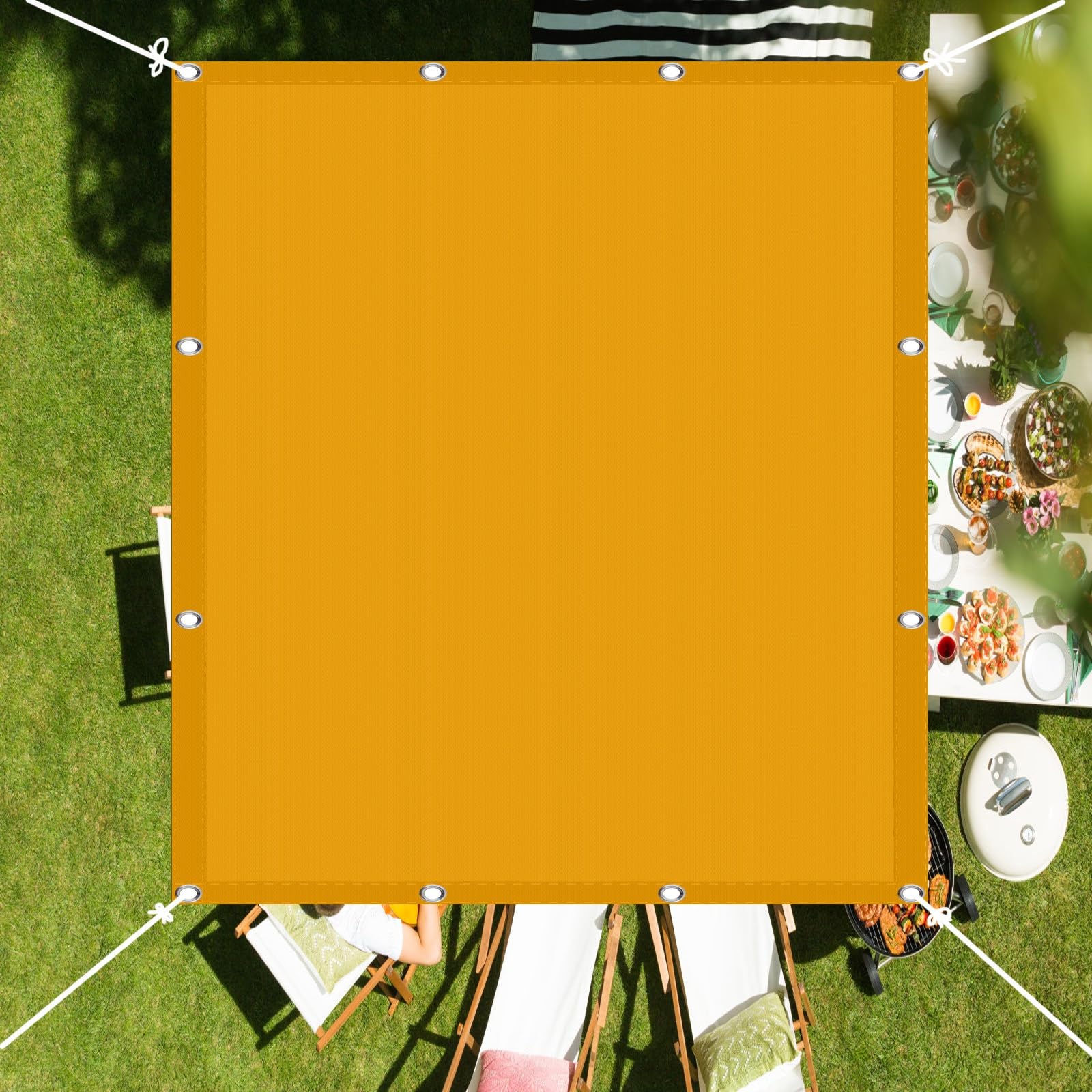 WQPMNYG Outdoor Sun Shade Sail 3x3m Square with 98% UV Block Wind Protection and Free Rope Ideal for Garden Patio Yard and Party Gold Color