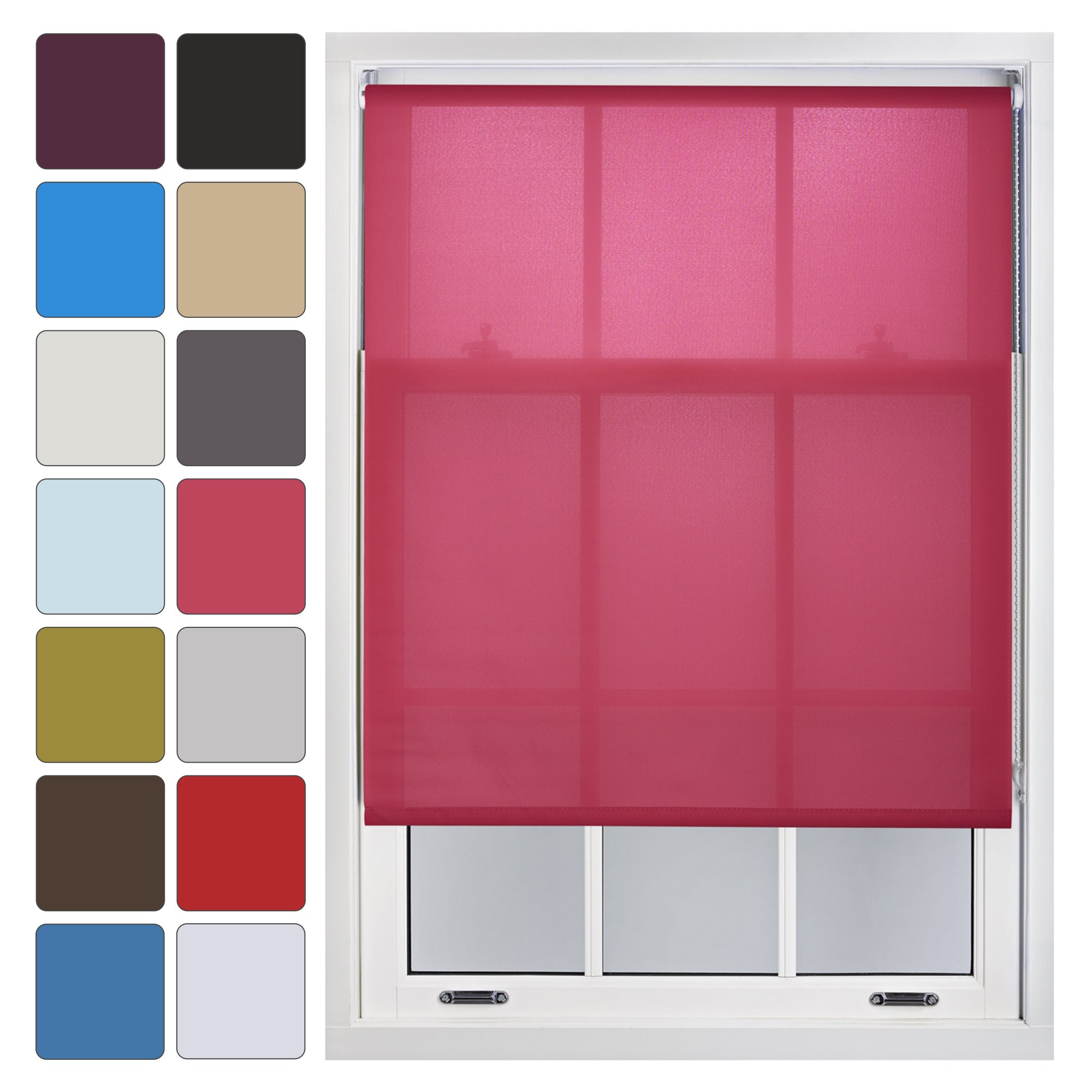 Furnished Fuchsia Blinds Window Custom Made To Measure Daylight Roller Blinds - Sheer Non-Blackout Blind Opaque Fabric Shades Easy Fit Window Blinds, Up To 210W X 210H Cm
