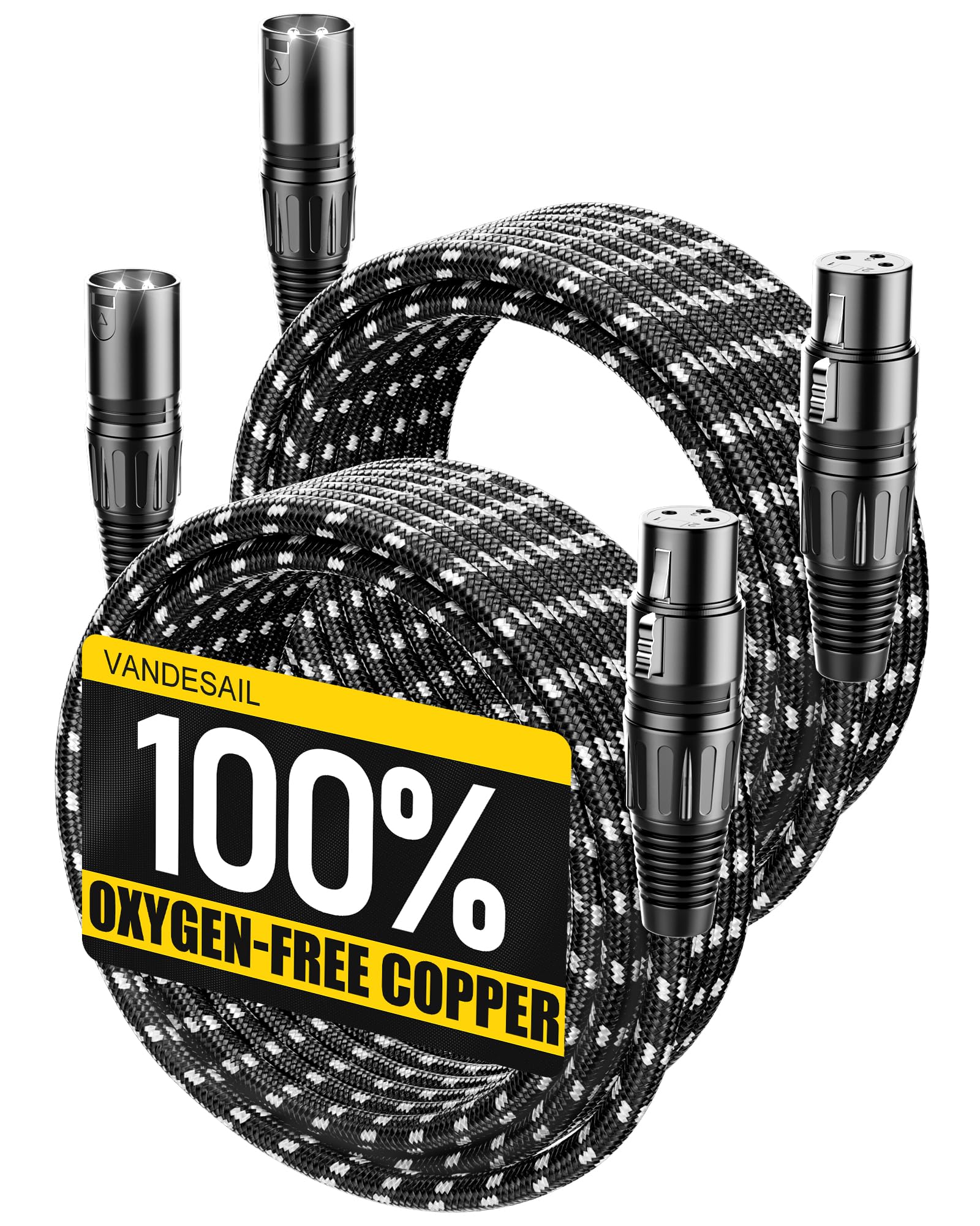 VANDESAIL XLR Cables 20ft 2 Pack, Nylon Braided XLR Extension Microphone Cable, OFC Shielded Balanced Male to Female Mic Cord for Preamp Recording Mixer Amplifie Speaker Black