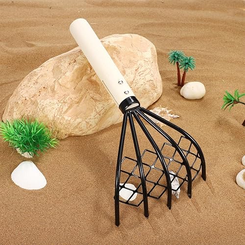 Miniatura 7 de Yardwe 2 rastrillos de almejas de acero al carbono con red de malla, excavadora de conchas de garras de 10.23 pulgadas para mariscos, playa y