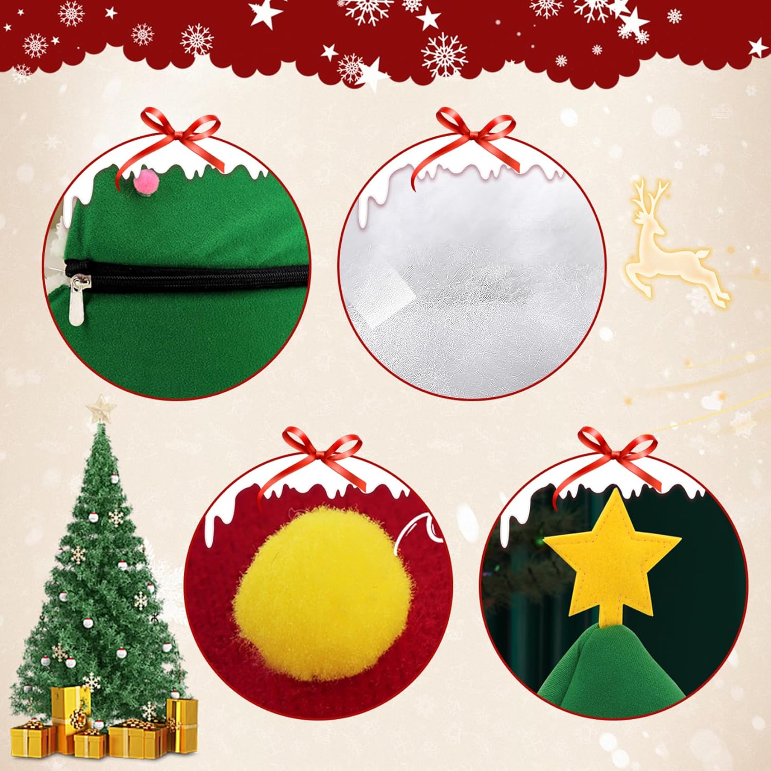 Christmas Tree Cat Bed, 37x46cm Plush Warm Christmas Tree Shaped Puppy Dog House with Pom Poms Balls, Indoor Cat House Bed for Cats Puppy Small Dogs (Red)