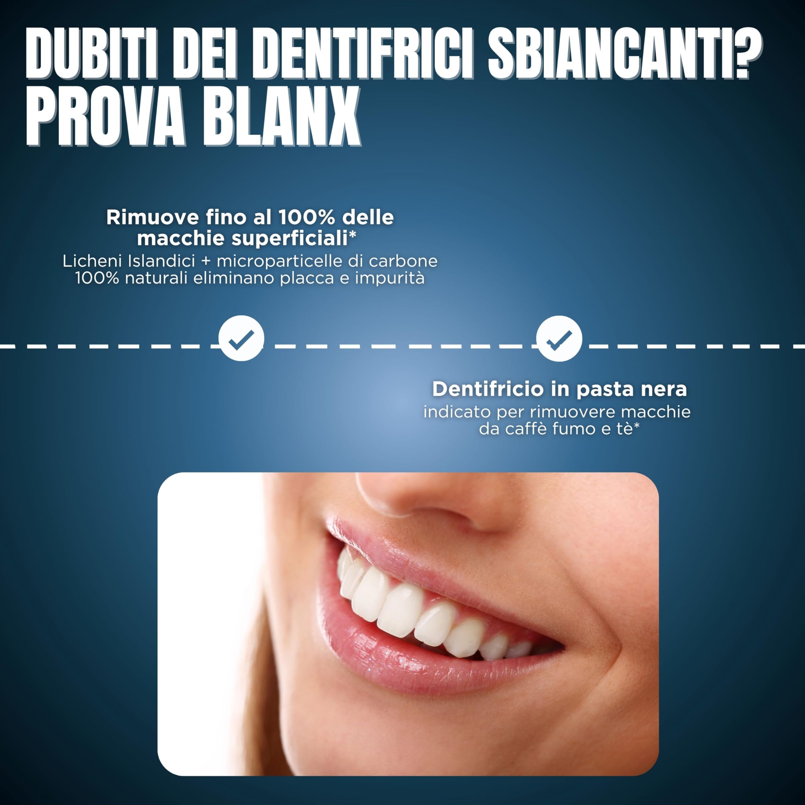 BlanX, Dentifricio Black, Dentifricio Sbiancante e Antimacchia, Con Carboni Attivi e Licheni Islandici 100% Naturali, Rimuove Macchie da Caffè Fumo e Tè, Vegan Friendly, 12x75ml