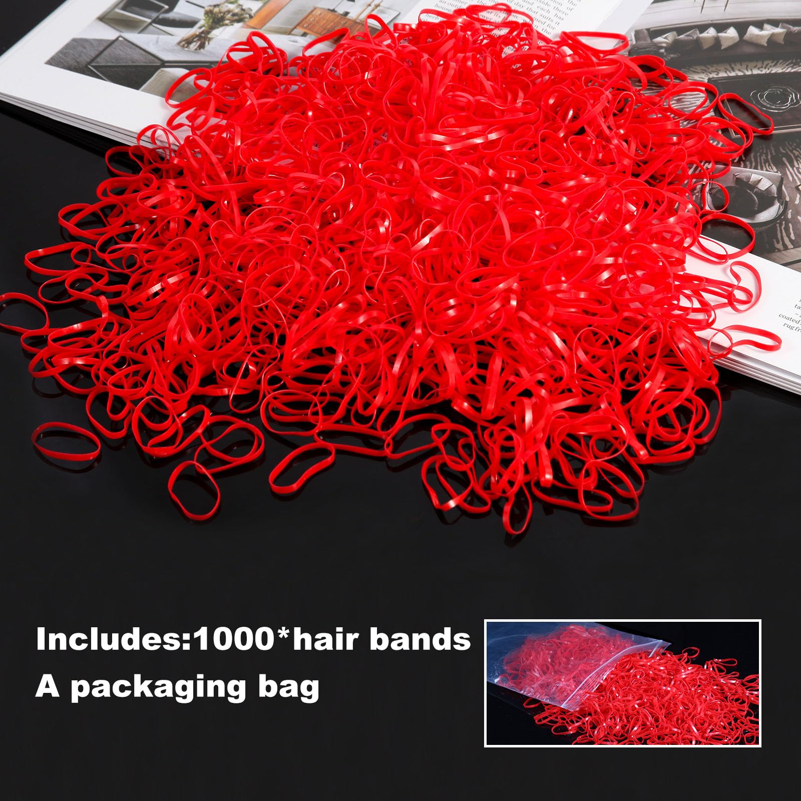 Rubberen banden, 1000 stuks, rood, kleine elastiekjes, natuurlijke zachte banden voor tie-dye, haarthuis, pennen, bruiloftskapulten, rekeningen, bankpapier, kantoorbenodigdheden (22 mm