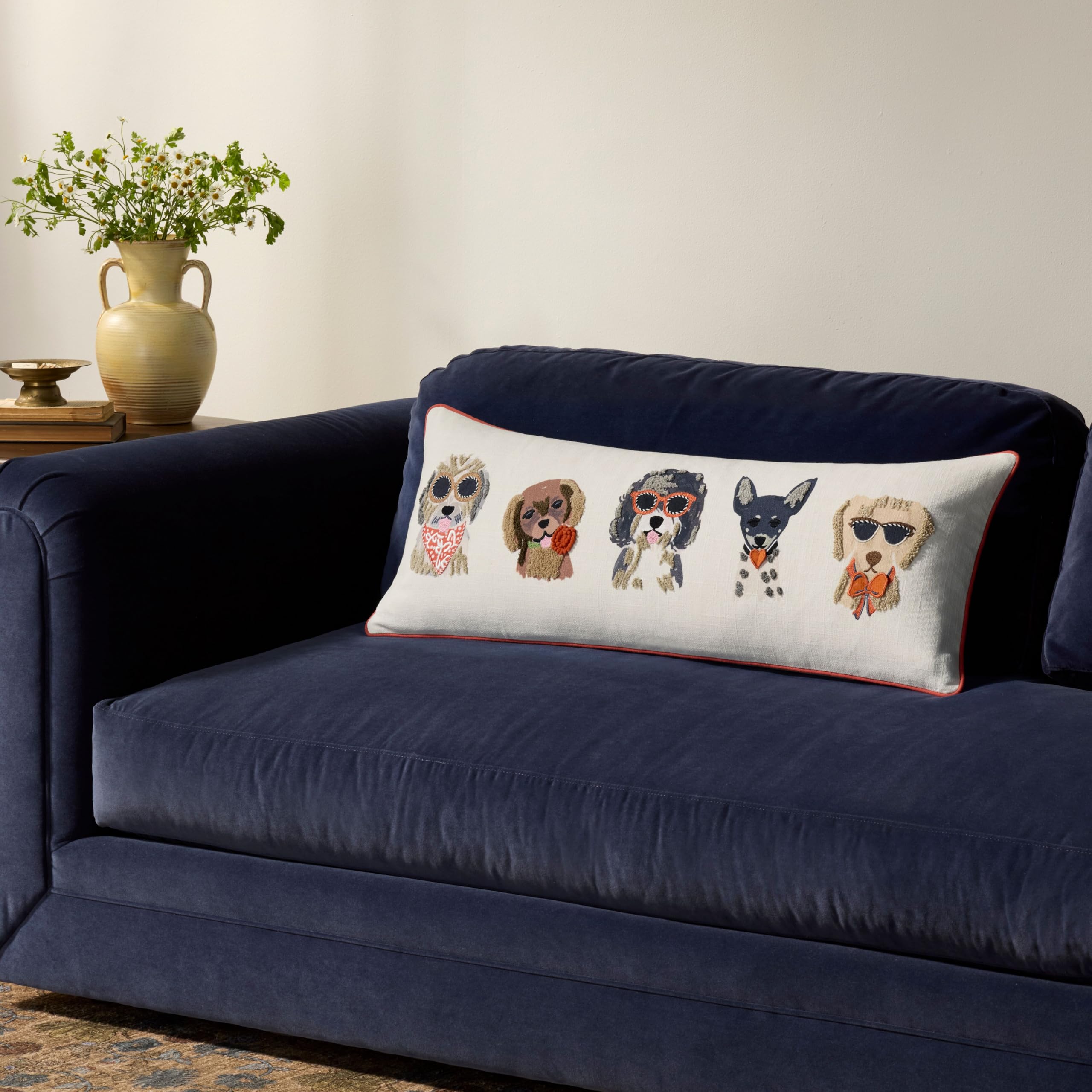 Loloi Rifle Paper Co. Hot Dogs Collection PRP0078 Ivory/Multi 13'' x 35'' Cover w/Down Pillow Embroidered, Dog, Throw, Decorative, Décor-image-35