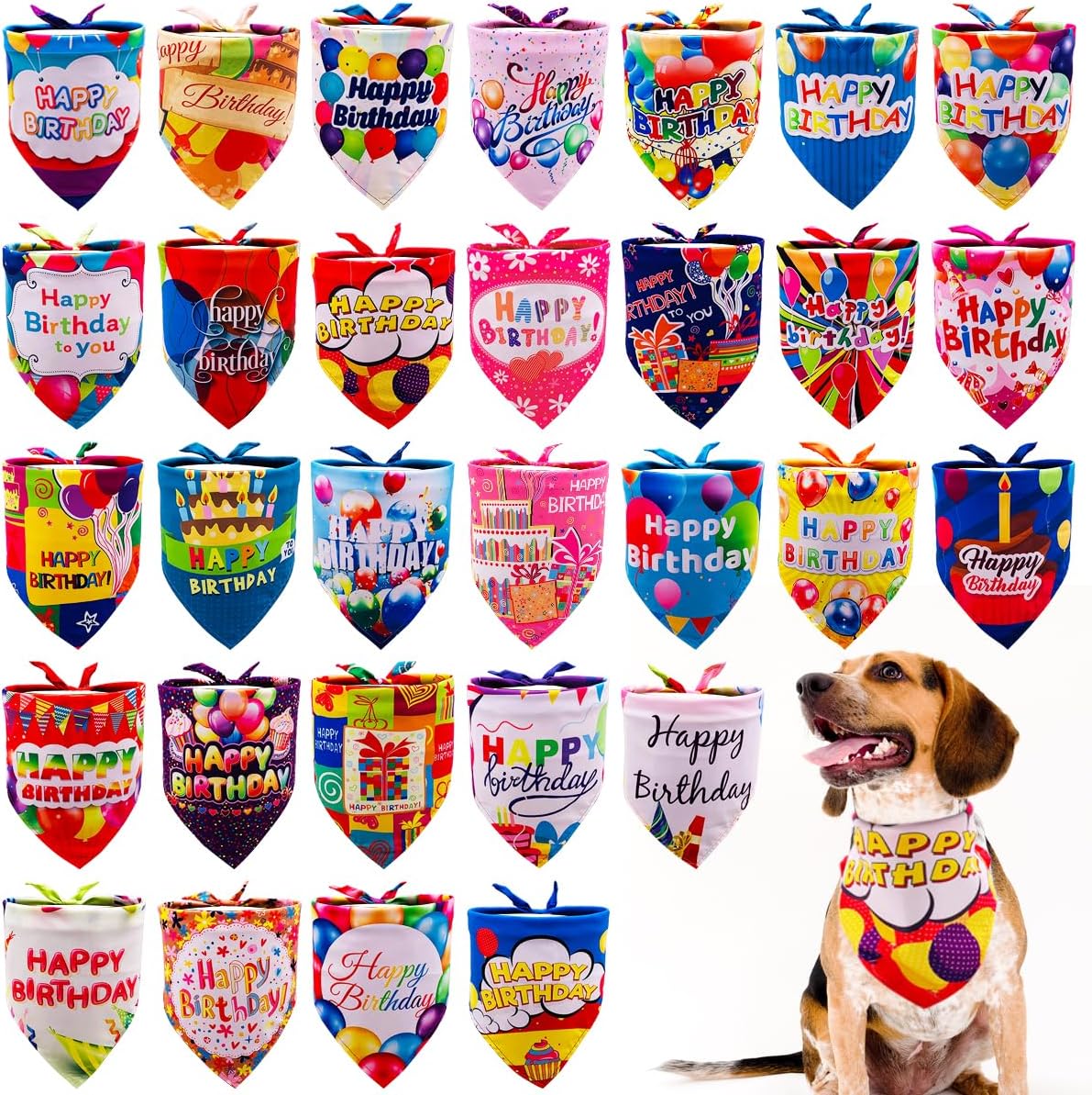 30PCS/Pack Dog Birthday Bandanas Party Bandanas Stitching Hemming Selvedge Sewing Scarves for Medium Puppy Doggie Boys and Girls Grooming Accessories Costume