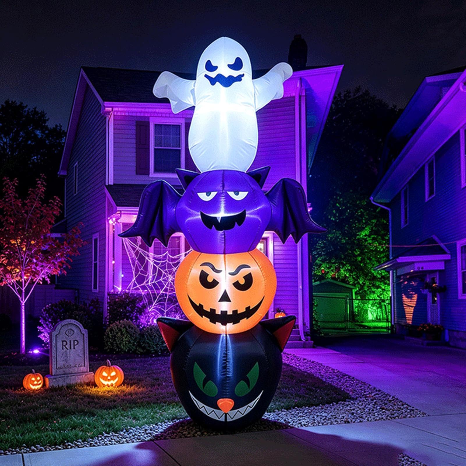 Decorazioni gonfiabili per Halloween, fantasma e gonfiabile a LED | Decorazione da giardino illuminata per esterni, giardino, cortile, portico, sentiero, casa infestata