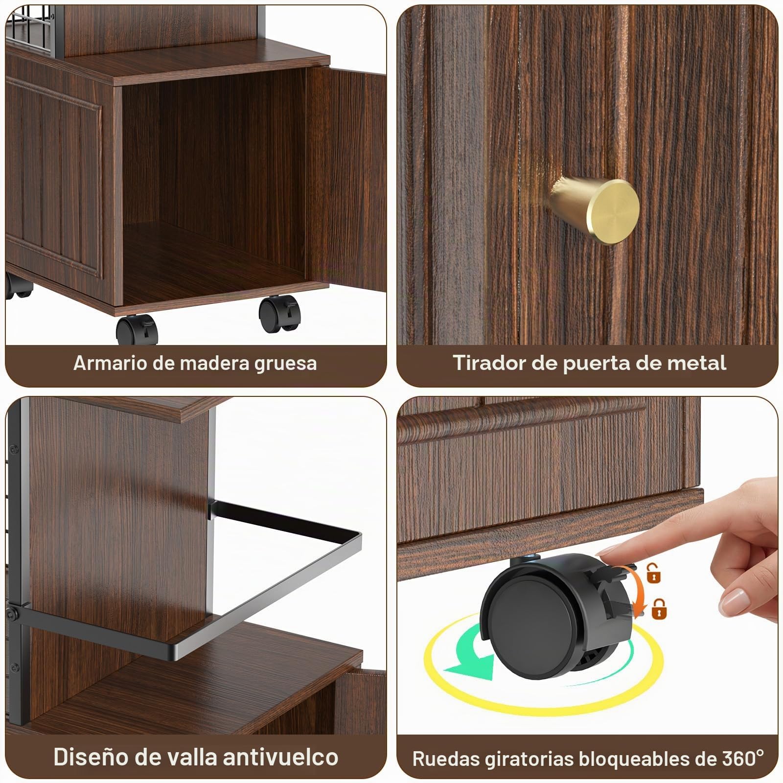 Mesita Auxiliar Rústica con Gabinete de Almacenamiento, Mesita Estrecha para Sala de Estar, Pequeñas Mesitas de Noche con Estante Abierto para Dormitorio, Mesita Auxiliar para Sofá, Nogal