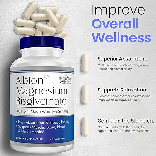 Miniatura 5 de MilaMiAmor Albion Bisglicinato de Magnesio  Magnesio Quelatado altamente absorbible para músculos, nervios, relajación y apoyo al sueño  Suave para