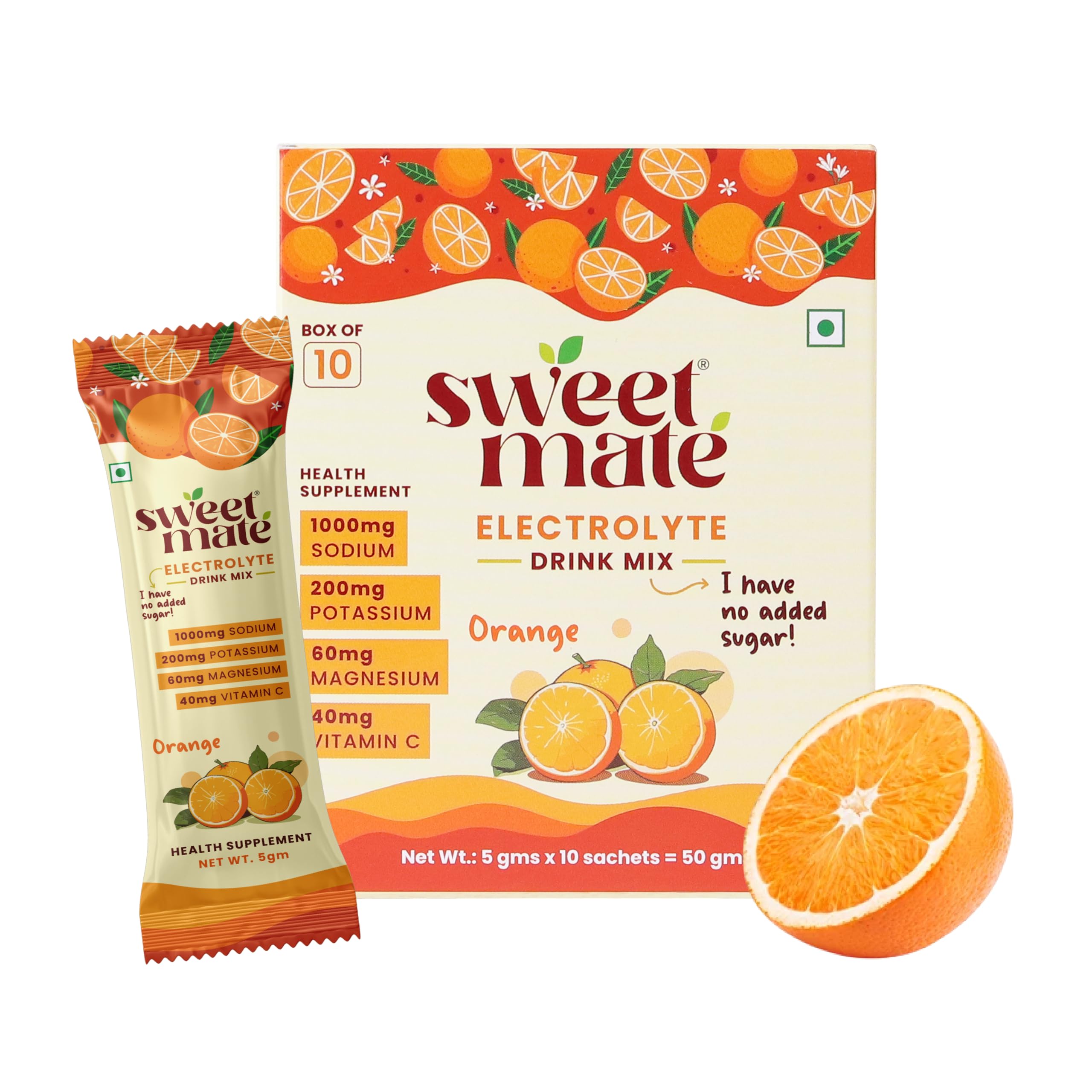 Sweetmate Electrolyte for Kids – Orange Flavor | Natural Electrolyte Drink | Low Sugar, Energy & Hydration | 10 x 5g Sachets
