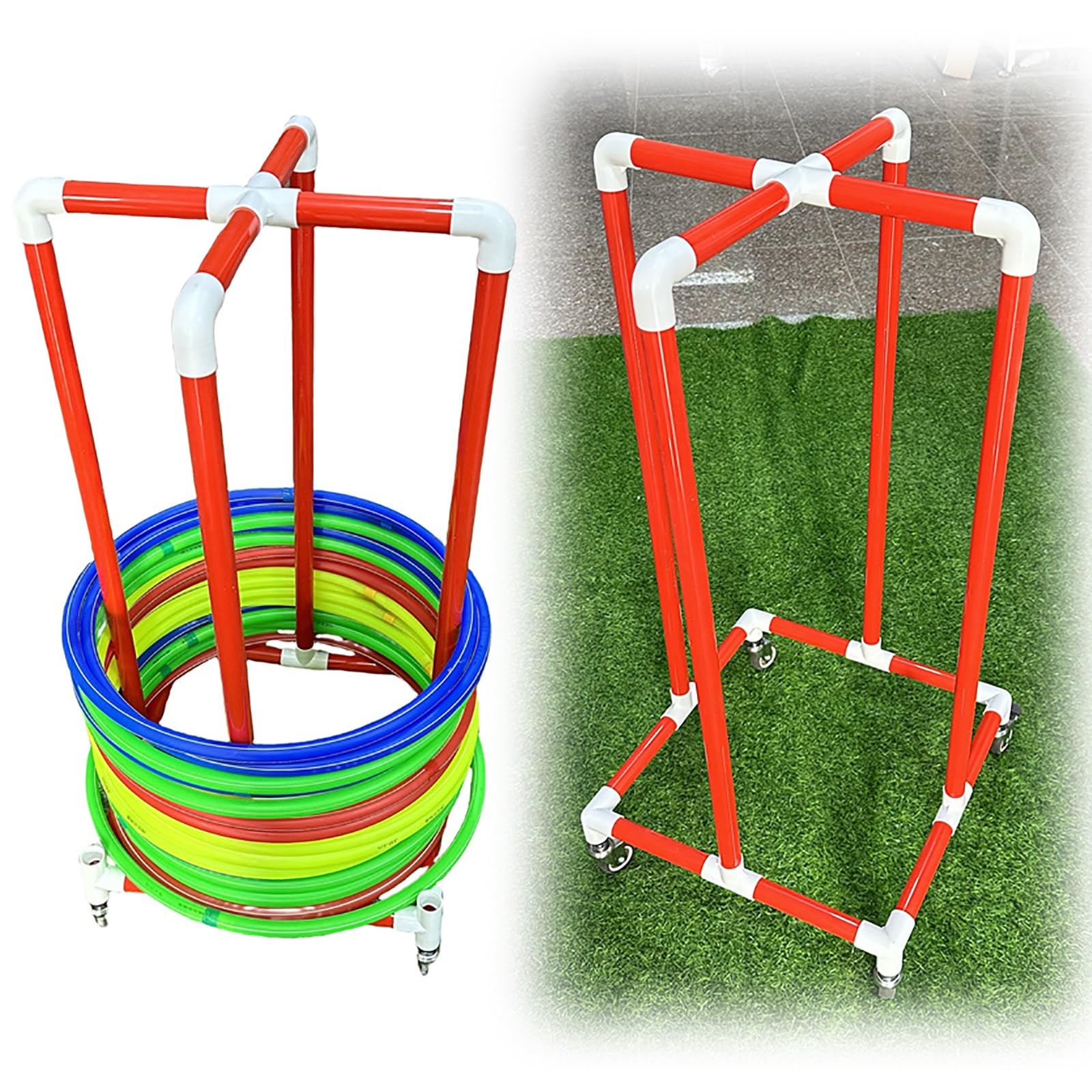 Supporto per Hula Hoop Supporto portatile per hula hoop, supporto mobile per anelli da allenamento con ruote silenziose antiscivolo, carrello espositivo salvaspazio