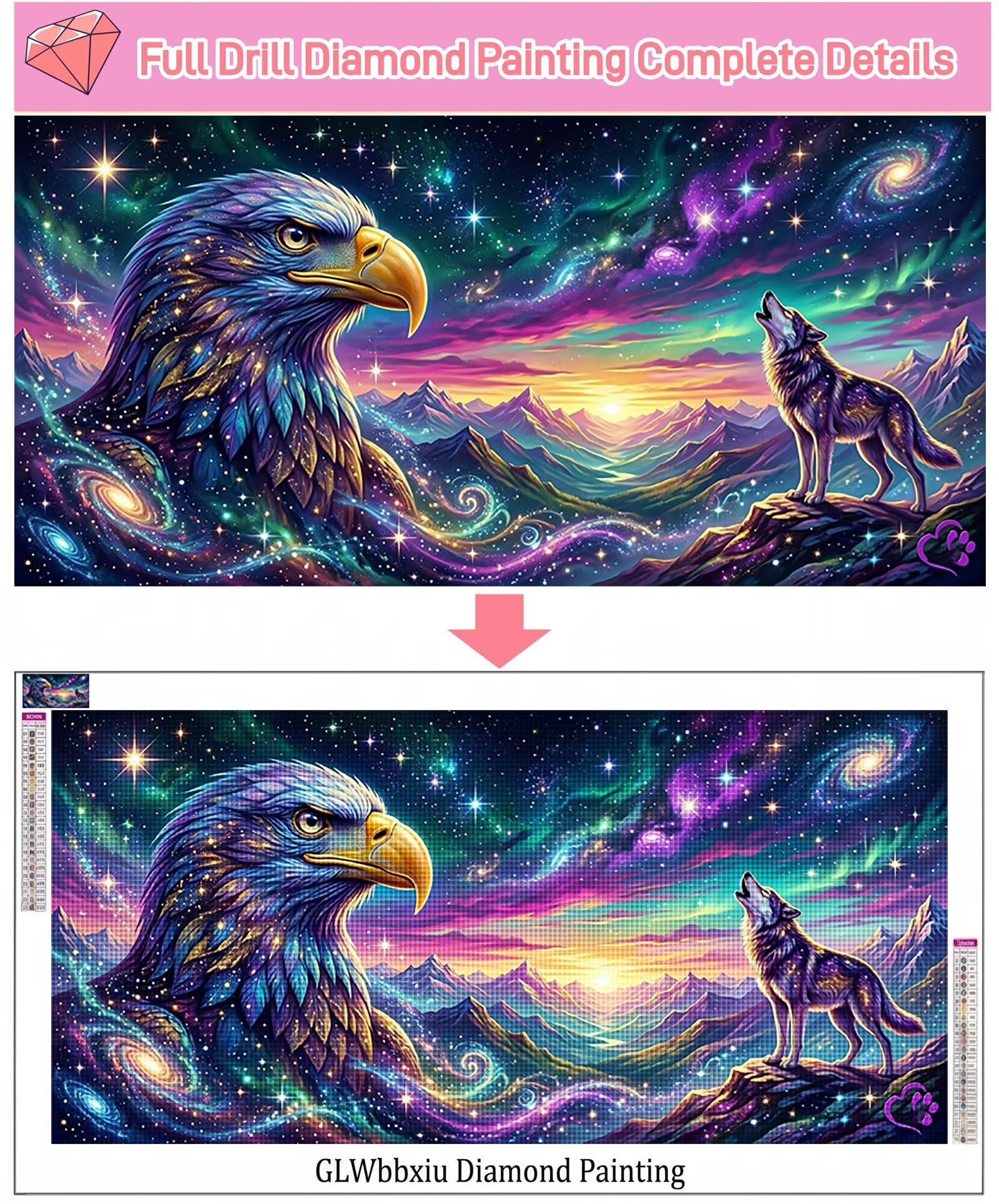 Diamond Painting Traum Diamond Painting Erwachsene Groß XXL Tier, 5D Full Eckige Steine Drill Diamanten Malen Nach Zahlen, DIY Set Kreativ Set für Erwachsene Home Decor Wanddeko 70x140cm, Cod-694