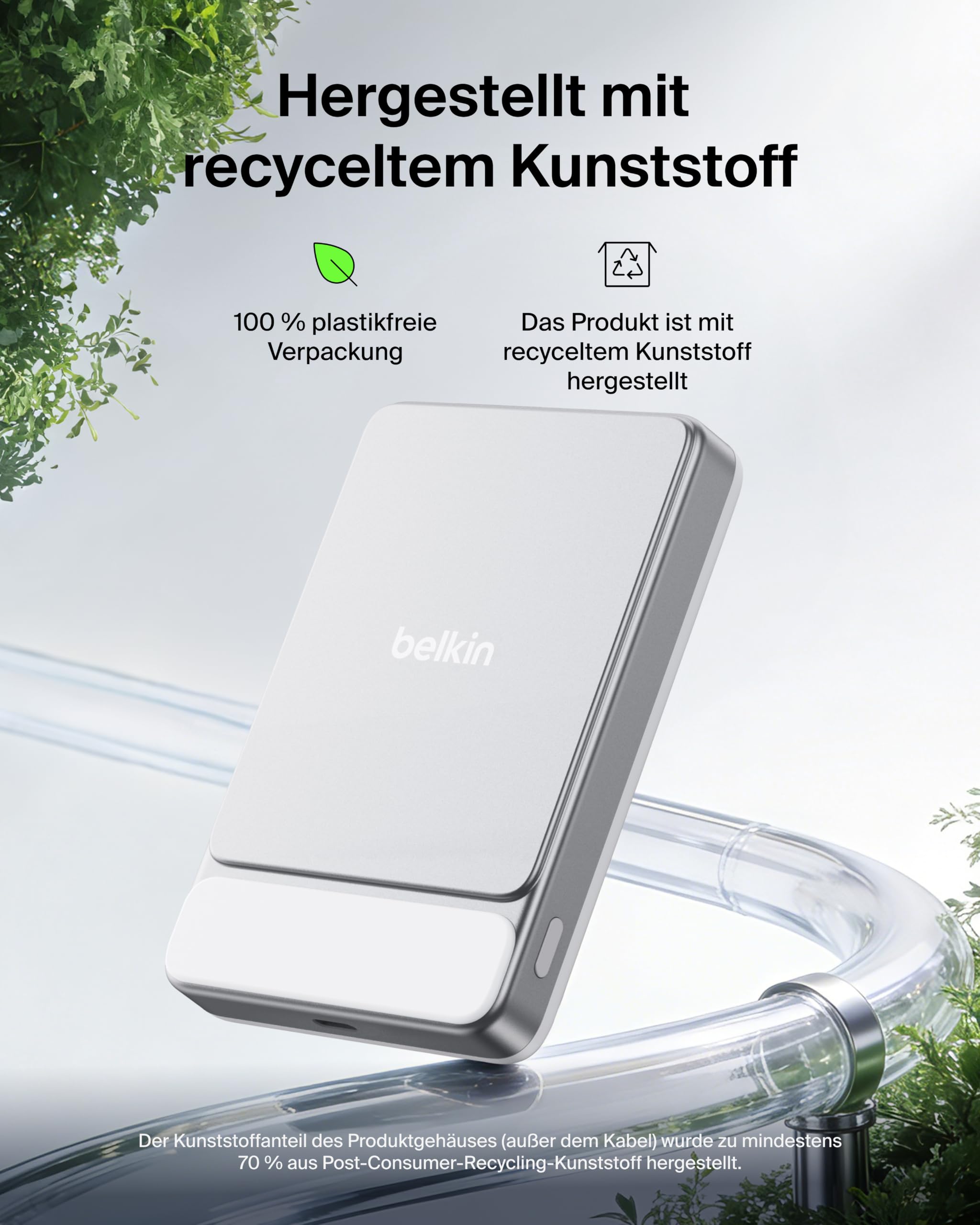 Belkin UltraCharge 10000mAh Magnetische Power Bank, USB-C Port – Weiß | 10K Powerbank Kabellos, Dünn, Qi2-zertifiziert, 25W, Magnetring, USB C Port, Bereits Geladen, Kabel, Geeignet für Flugreisen