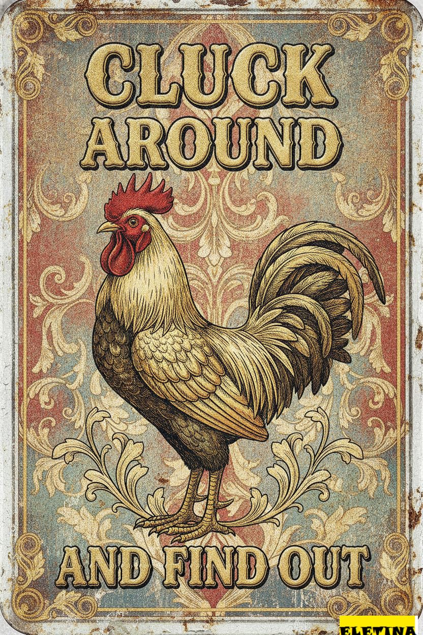 Cluck Around And Find Out Chicken Tin Sign, 12x8 Inch