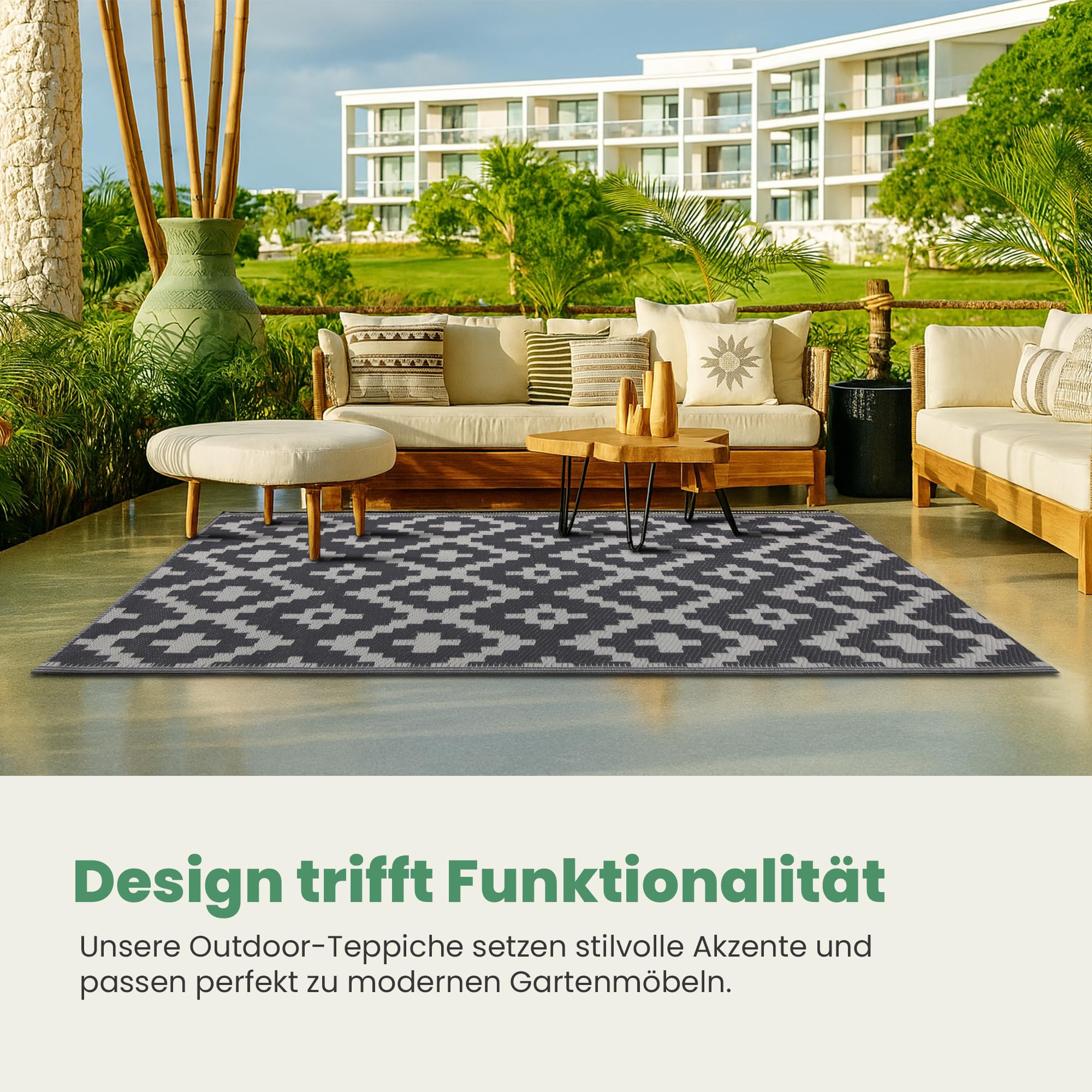 Bestlivings Outdoor Teppich Wetterfest und UV-Beständig (90x150cm / Ethno) Teppich aus Kunststoff für Garten, Balkon, Terrasse - Outdoorteppich