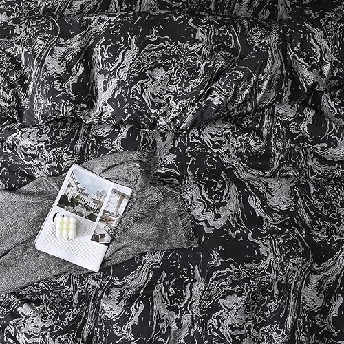 Miniatura 5 de FULTEMPS Juego de funda de edredón de 2 piezas con estampado de mármol, juego de funda de edredón 100% microfibra con estampado abstracto, juego de