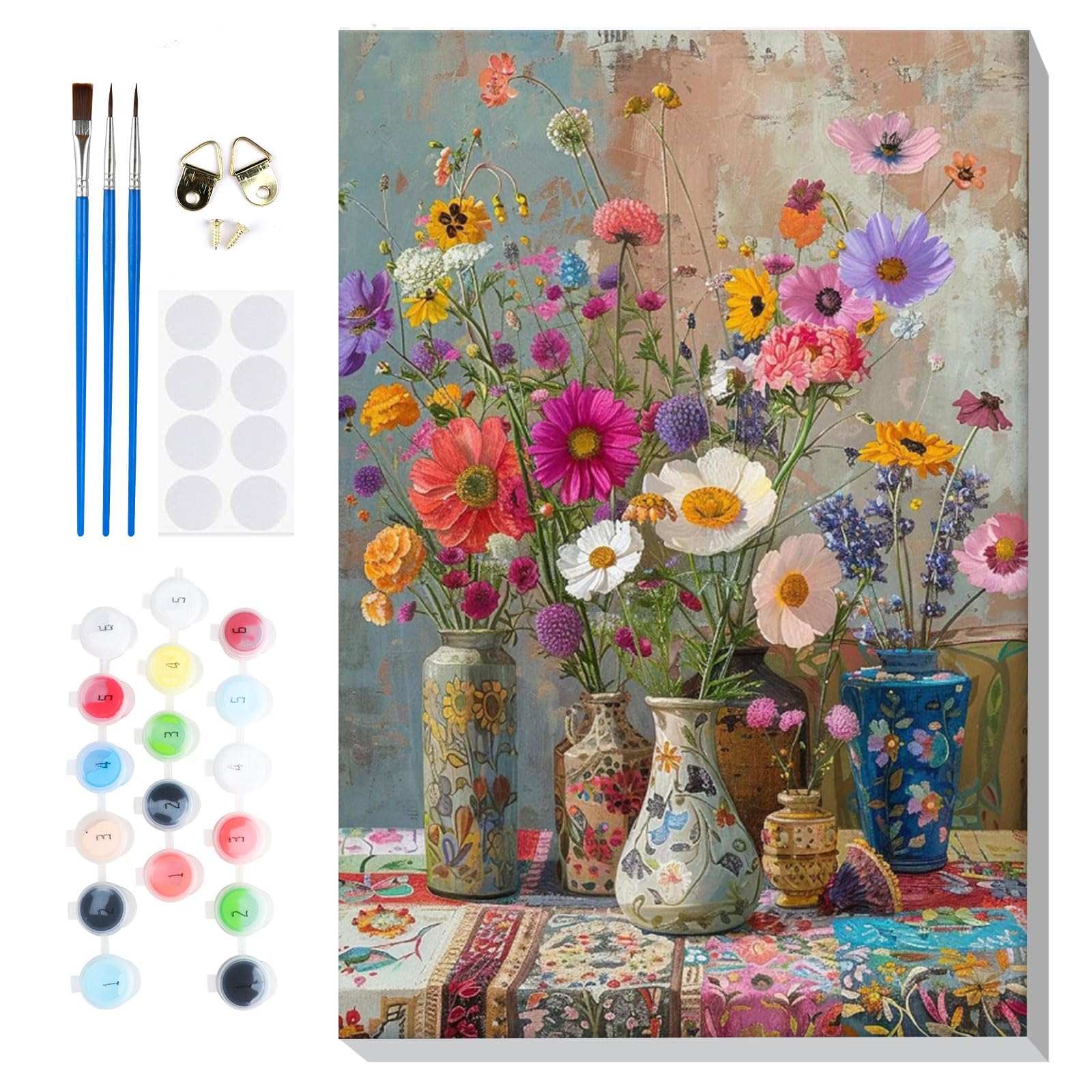 Lxmsja Flowers Paint by Numbers for Adults Beginner with Frame, Flower Painting by Numbers for Adults on Canvas, DIY Acrylic Oil Painting Kit Art and Crafts Gifts for Home Wall Decor, 8x12inch