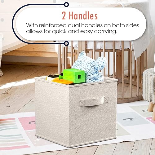 Miniatura 5 de Ornavo Home Kallax - Caja de almacenamiento plegable plegable con asas dobles, juego de 6 unidades, 13 x 15 x 13 pulgadas, color beige