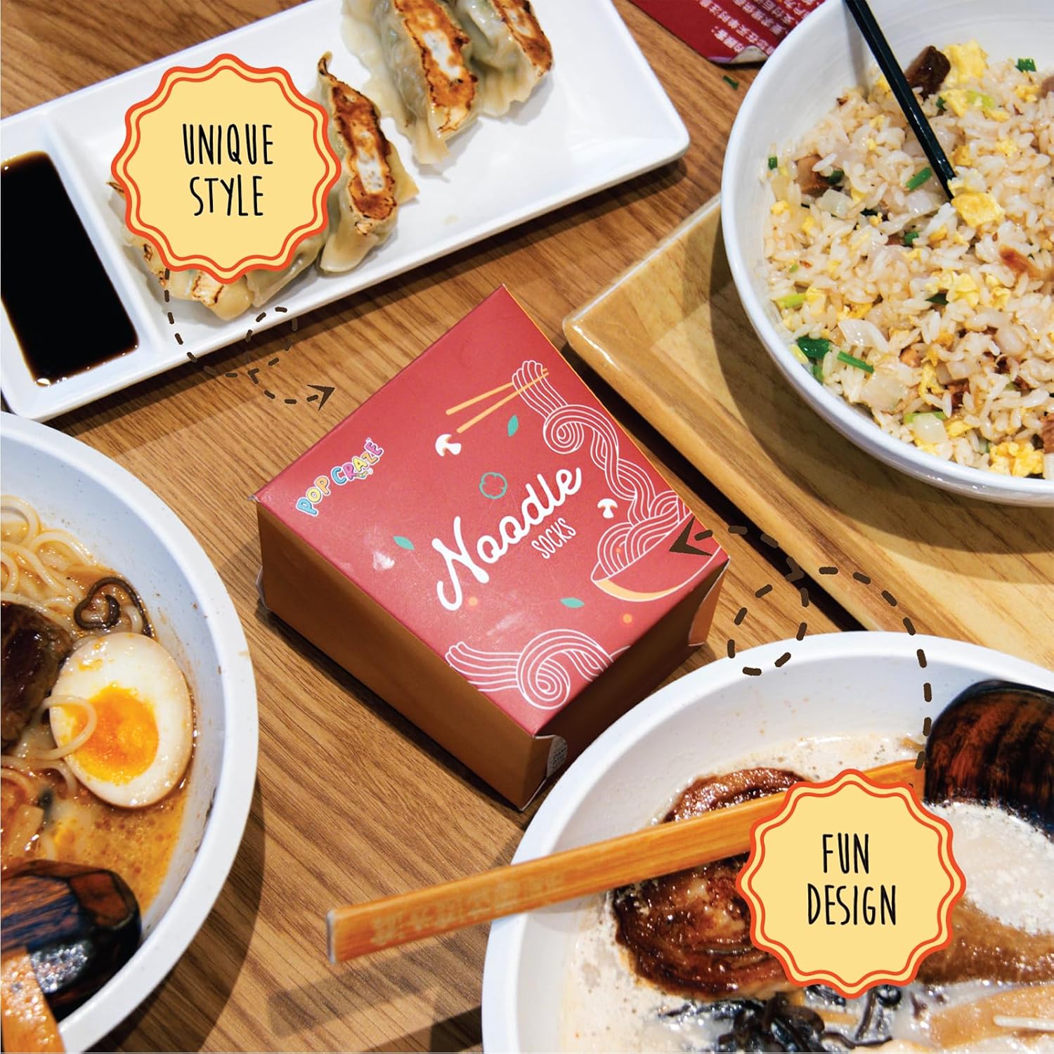 Noodles Socks in a Box – 2 Pairs, One Size Fits Most, Novelty Food Socks, Fun Gift for Birthday, Ramen Socks Valentine Gift Idea, Funky, Crazy Socks for Men and Women - Image 5