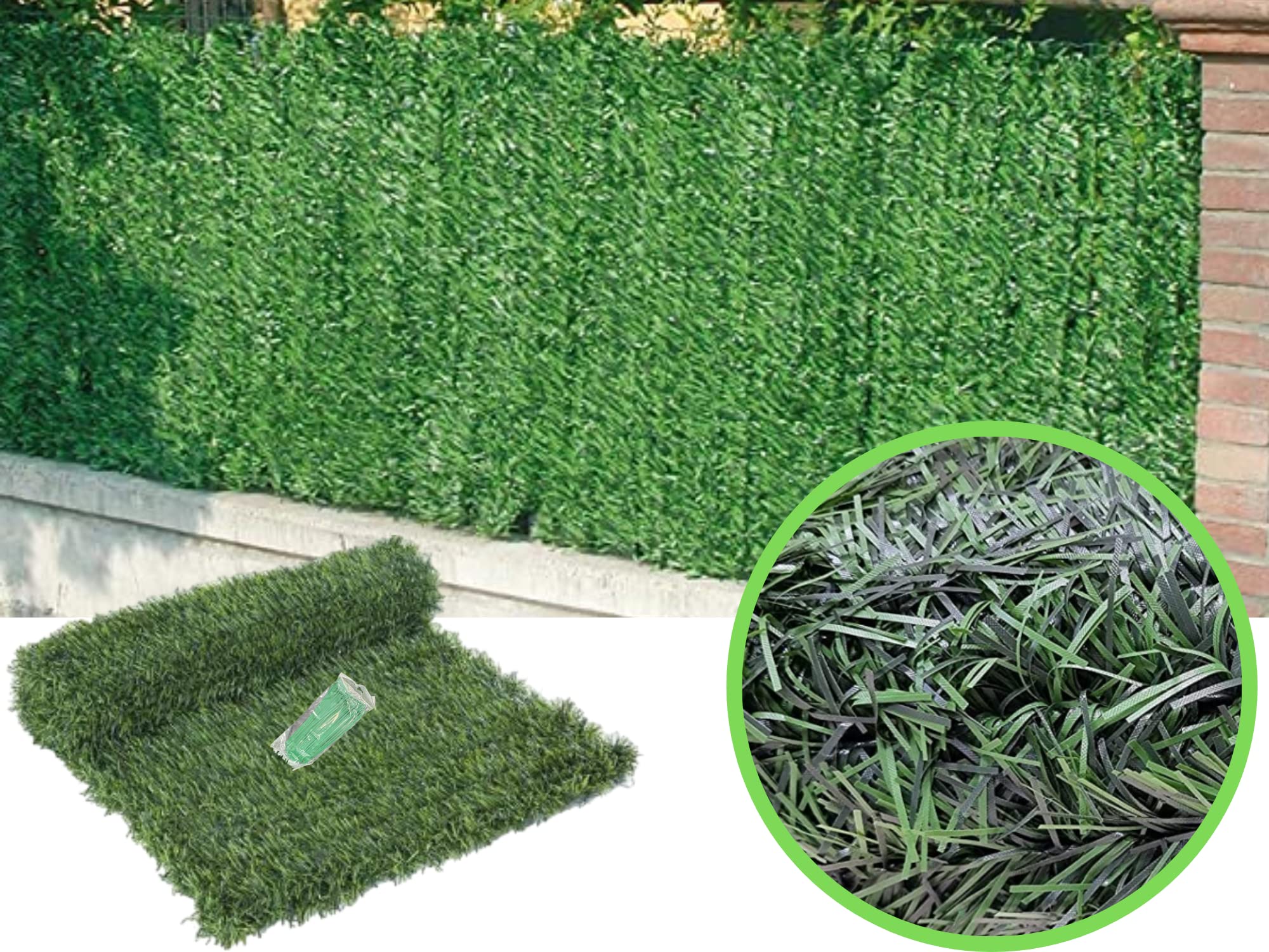 Siepe Artificiale Super Coprente in Rotolo Con Rete Anticaduta Frangivento Foglia Di Edera Ornamentale Sintetica per Balcone Giardino Terrazzo e Recinzione Verde (1 x 3 M