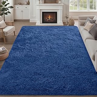 9x12 Area Rug Living Room Bedroom: Fluffy Plush Shag Carpet Blue
